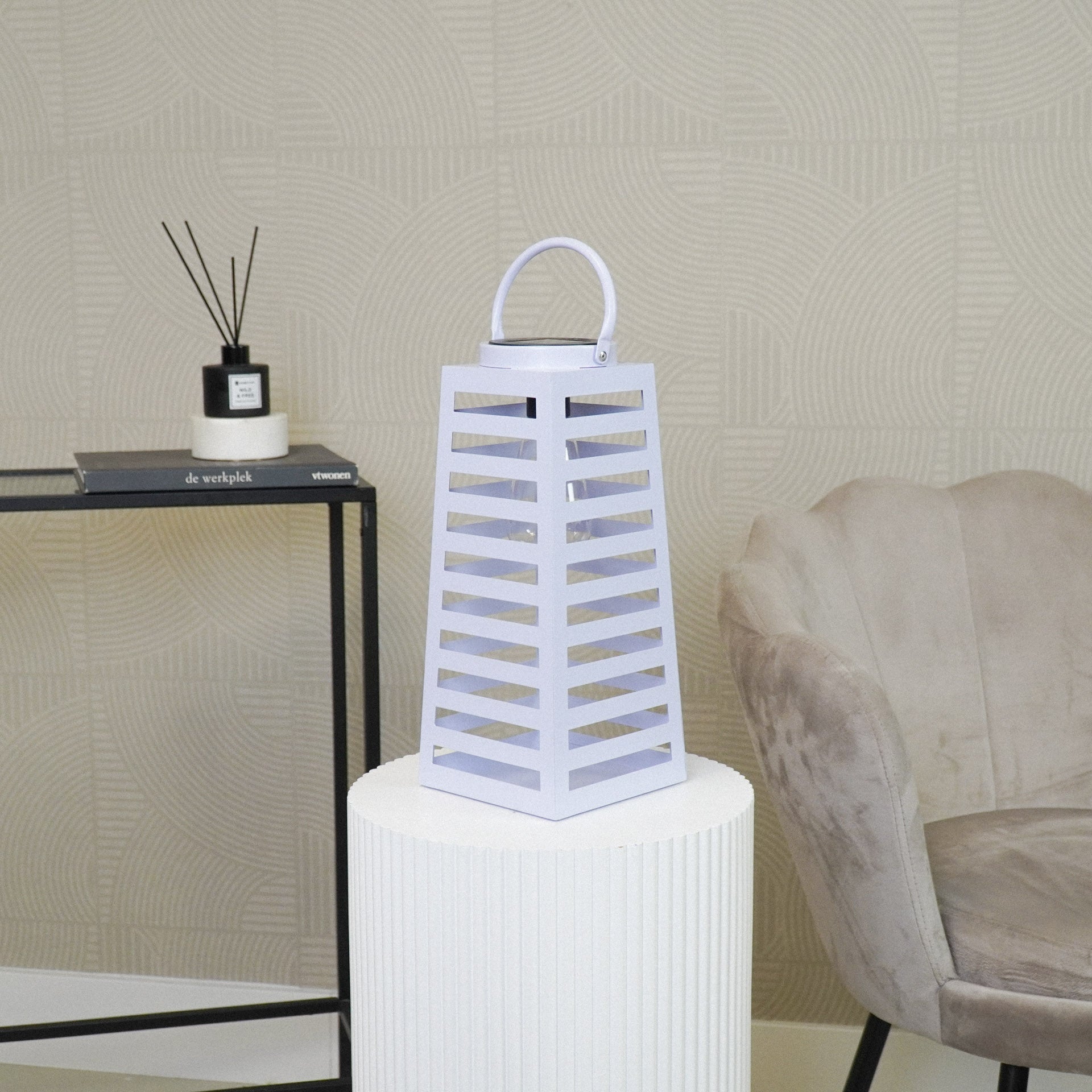 Lamp- Lantaarn/ Windlicht - Solar - Metaal - Lila - 14x14x32,5cm