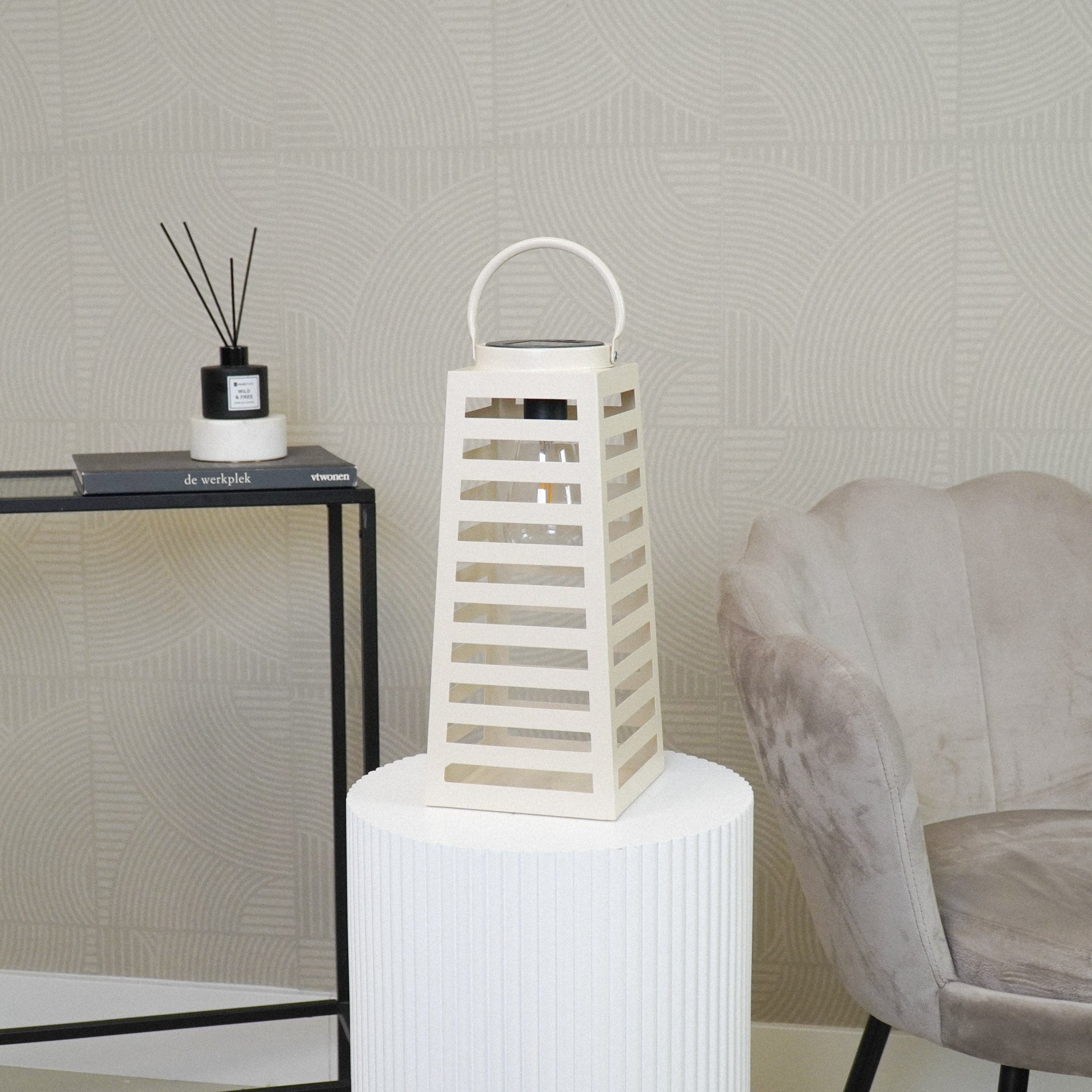 Lamp- Lantaarn/ Windlicht - Solar - Metaal - Zand - 14x14x32,5cm