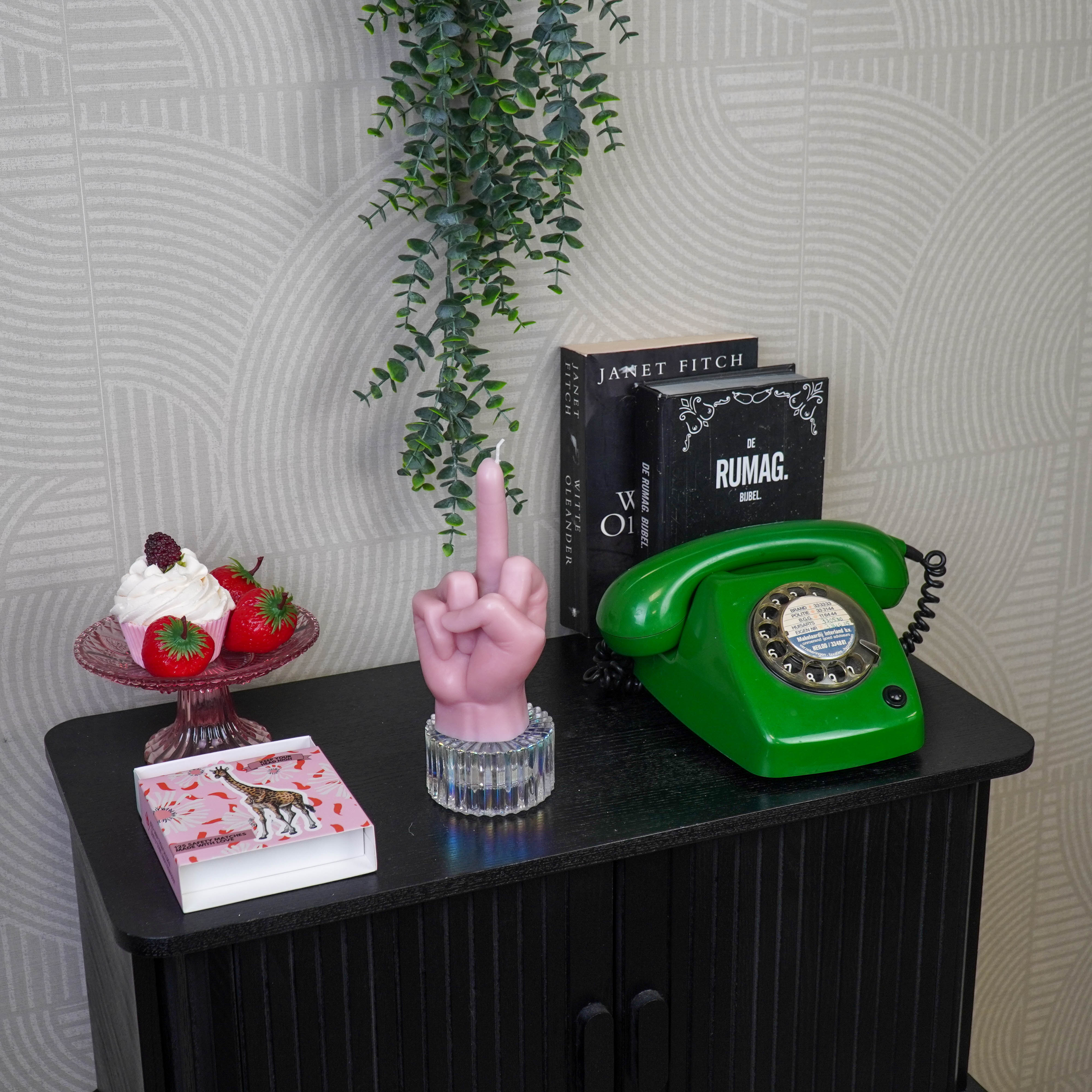 Kaars - Middelvinger - Wax - Roze - 310 gram - 10x9x17cm