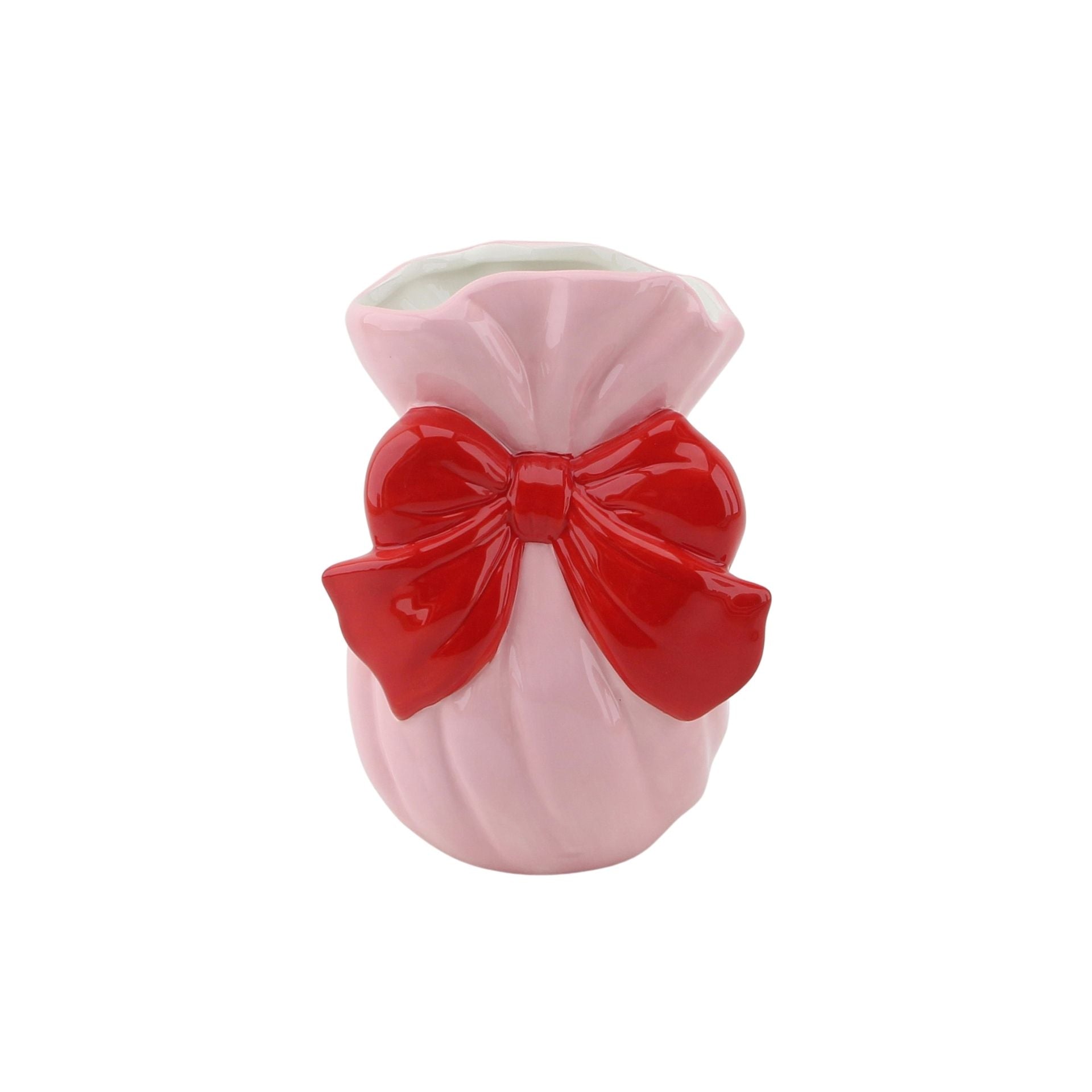 Vaasje - Met Strik - Keramiek - Roze/Rood - 11x10x16cm