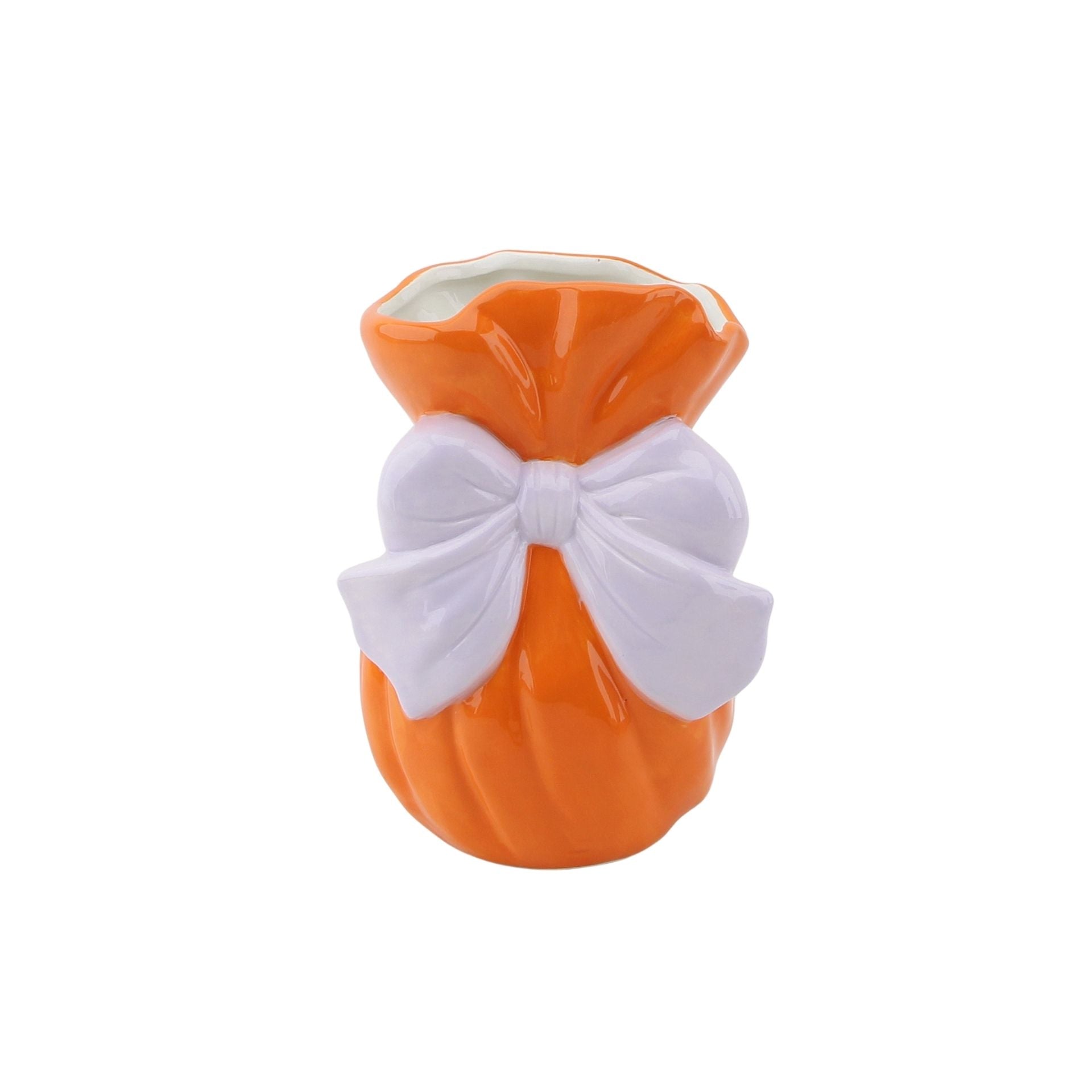Vaasje - Met Strik - Keramiek - Oranje/Lila - 11x10x16cm