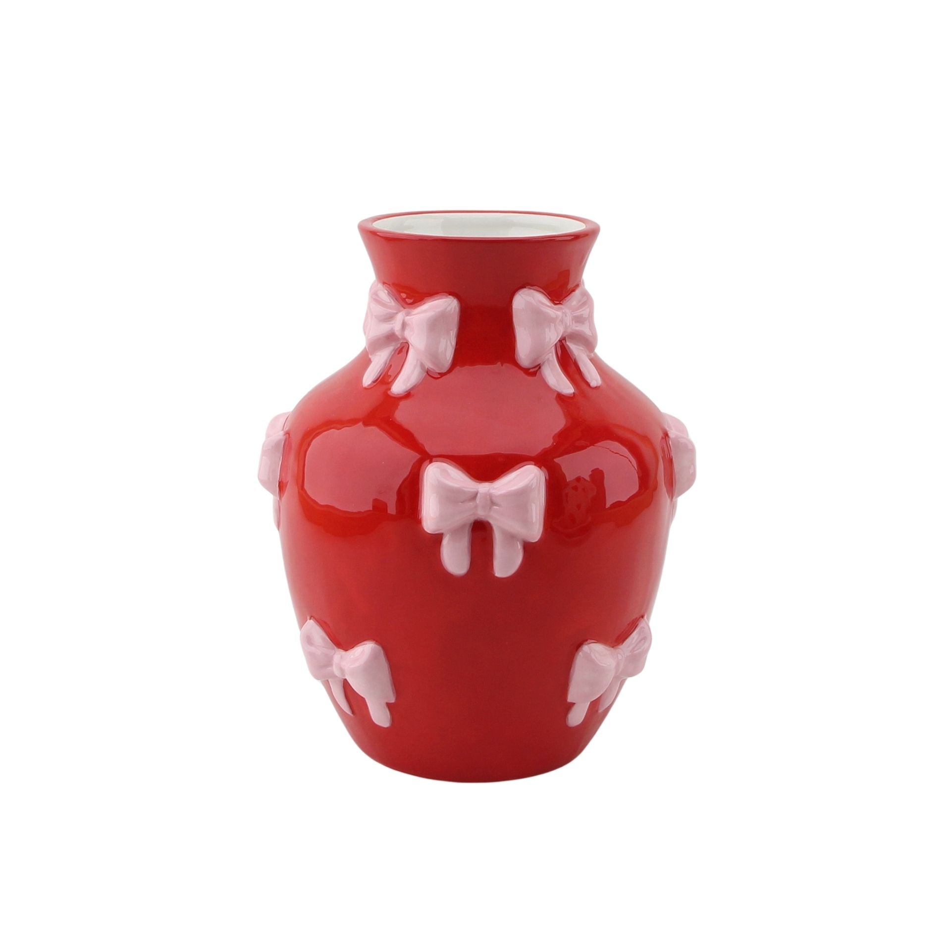 Vaas - Flesvaas Strikjes Dolomiet Rood/ Roze - 14x14x19cm