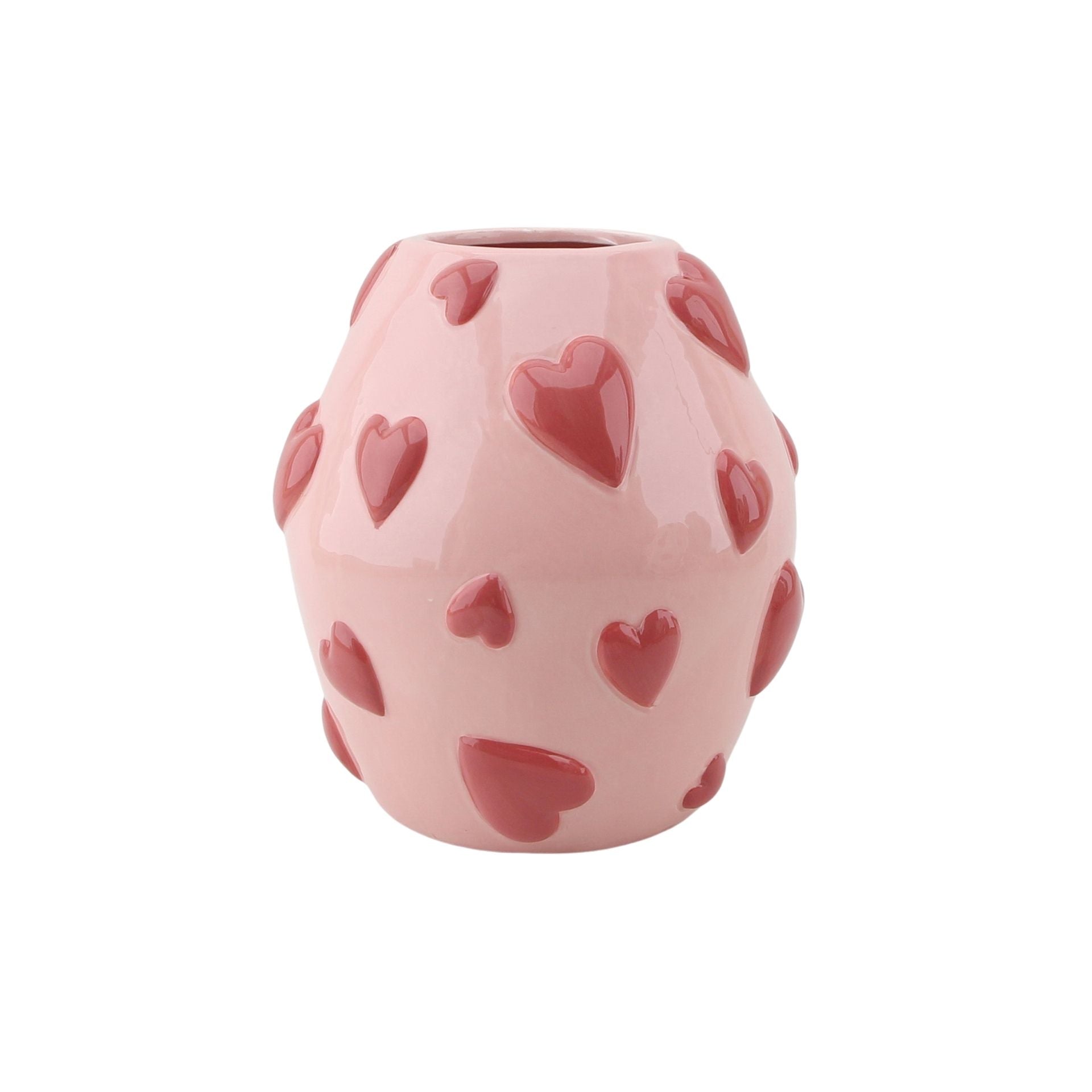 Vaas - Bloemenvaas Hartjes - Dolomiet - Roze Licht/Rood - 16x16x17,5cm
