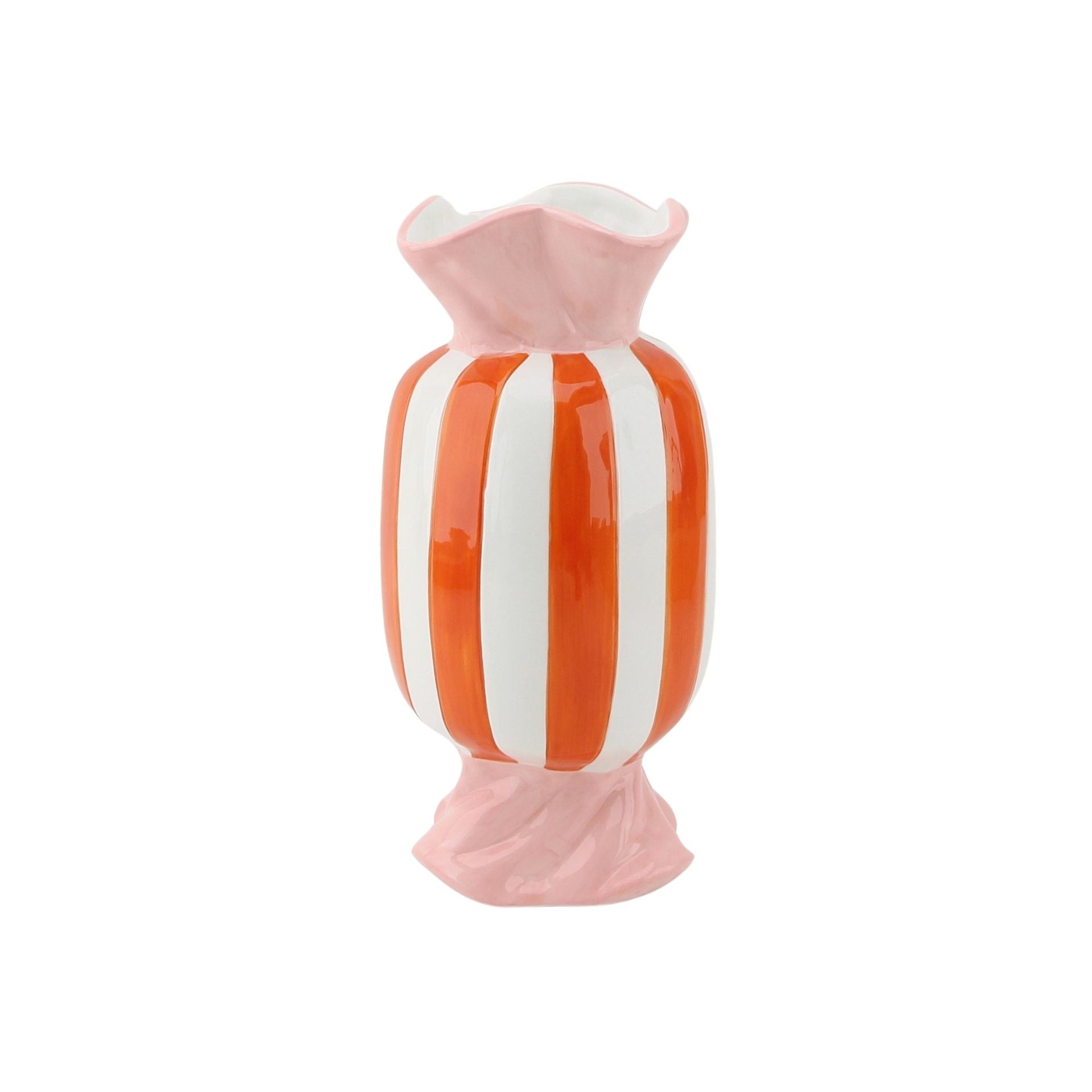 Vaas - Bloemenvaas Toffee Snoepje - Dolomiet - Oranje/Roze - 9,5x9,5x21cm