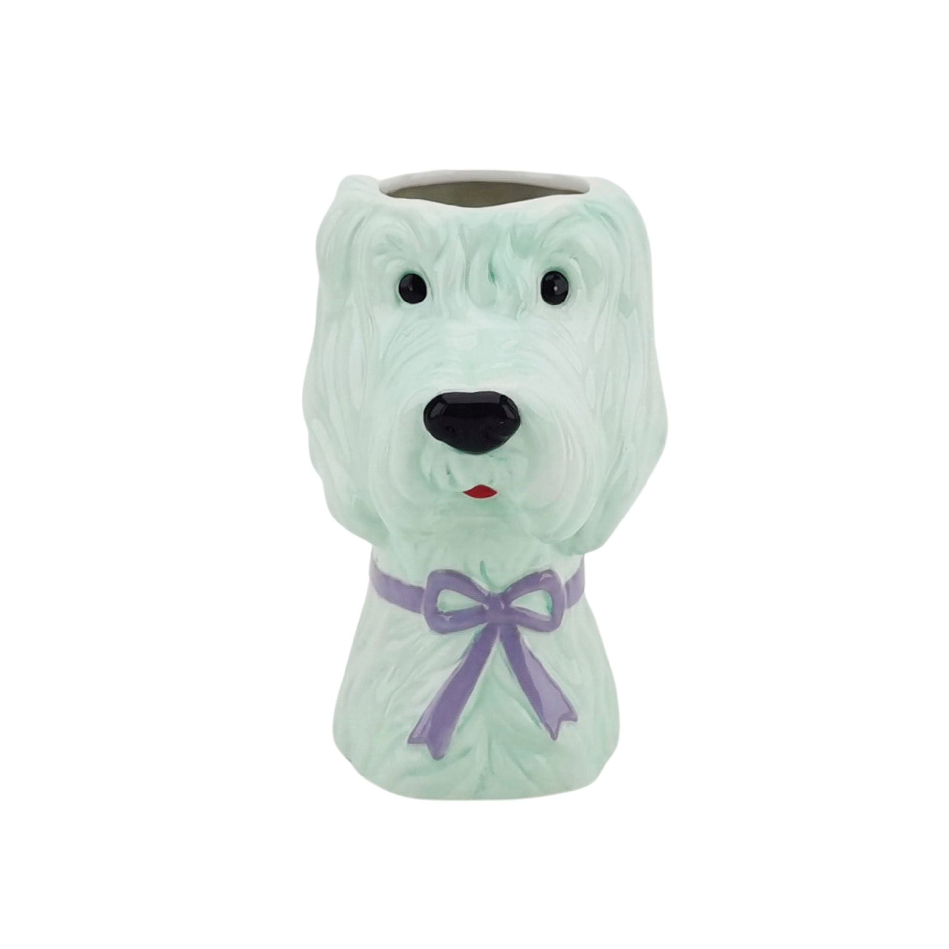 Vaas -Bloemenvaas Hond - Dolomiet - Mintgroen/Lila- 13x14x21cm