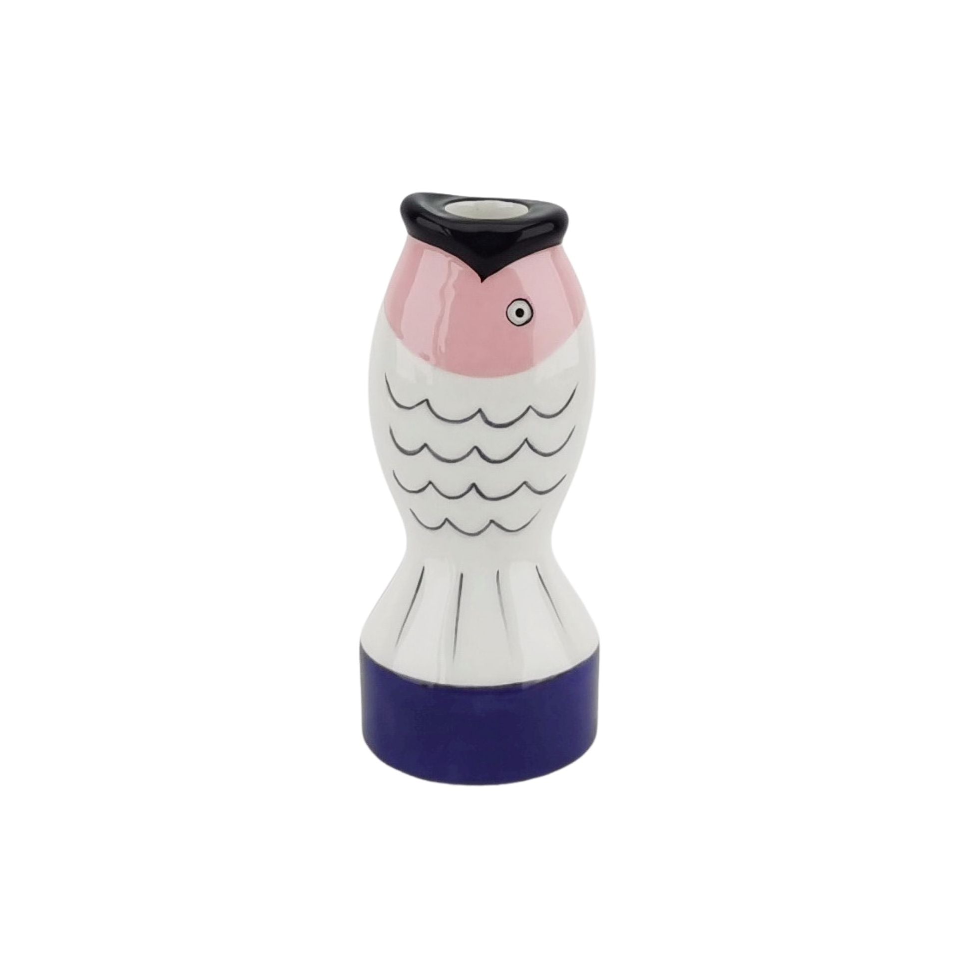 Kaarshouder- Kandelaar - Vis - Dolomiet - Blauw/Wit/Roze - 7x7x16,5cm