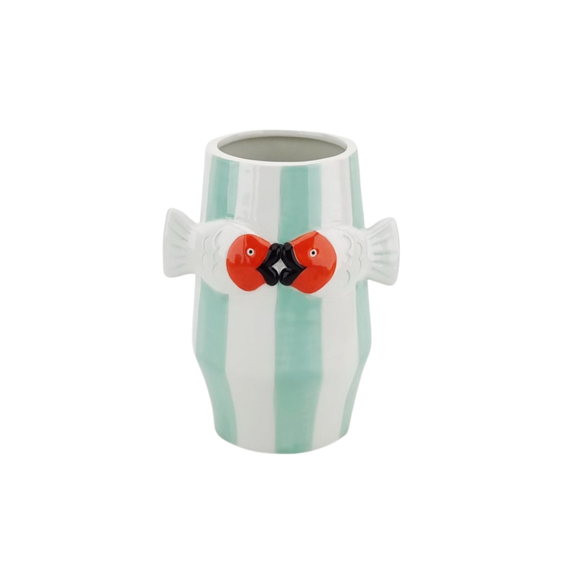 Vaas - Bloemenvaas Vissen- Dolomiet - Mintgroen/Wit/Oranje - 14x11,5x18,5cm