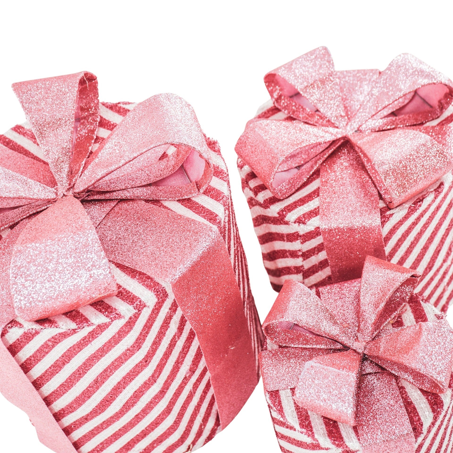 Kerst Led Lamp - Rond - Cadeau Set van 3 - Kunststof - Roze/Wit - 15cm/20cm/25cm