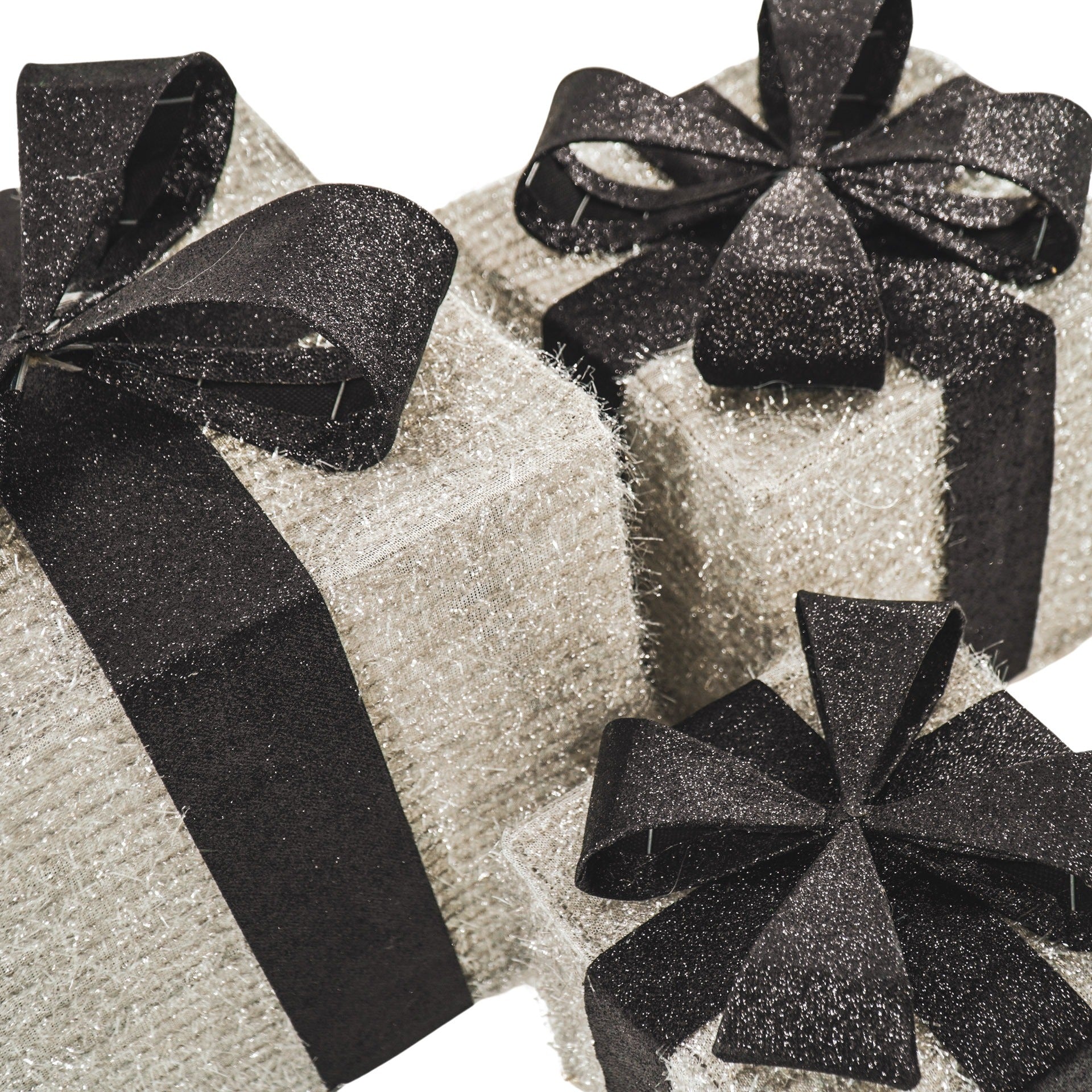 Kerst Led Lamp - Cadeau Set van 3 - Kunststof - Zilver/Zwart - 15cm/20cm/25cm