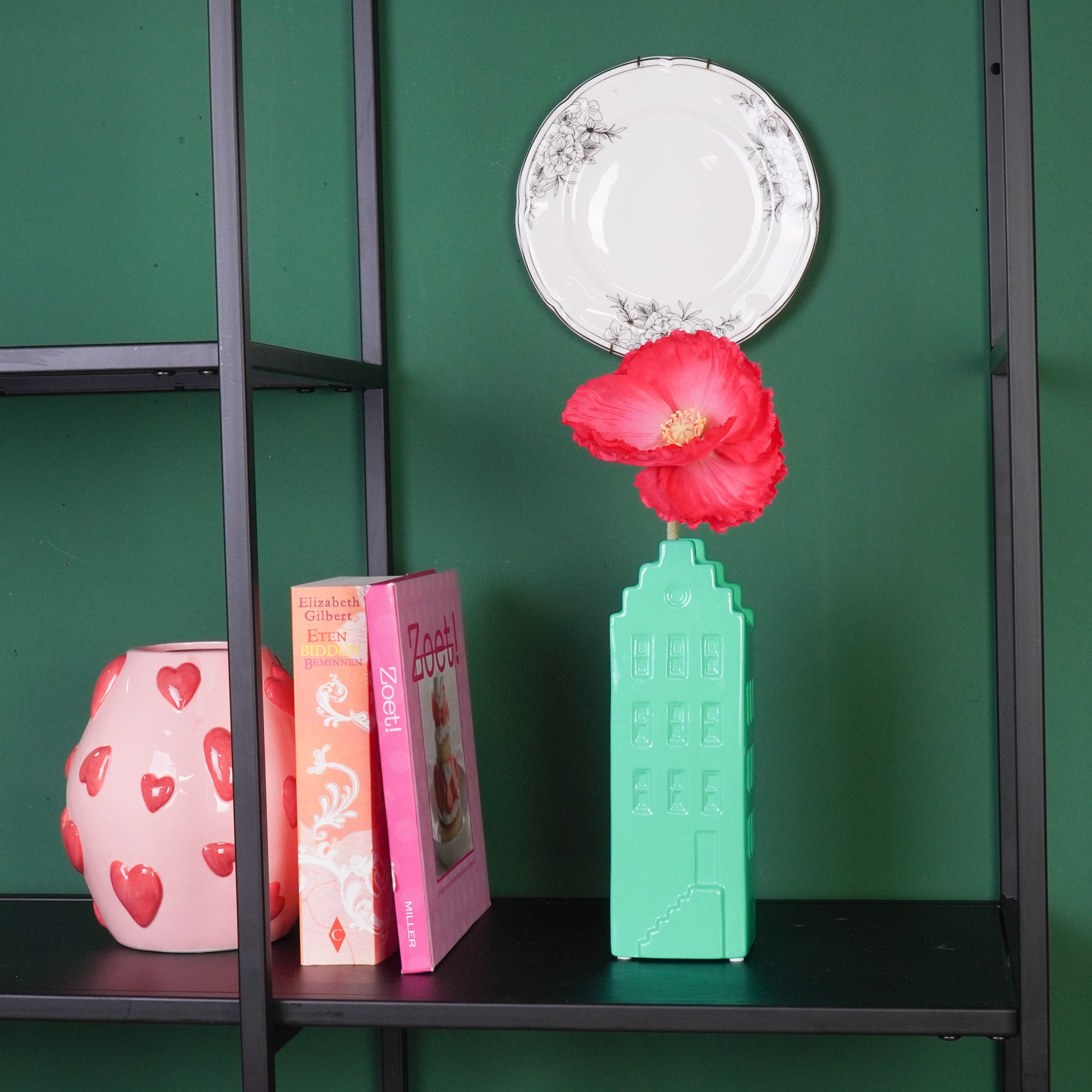 Bloemenvaas- Huis Vaas- Keramiek-Zeegroen- 7,5x6x23 cm