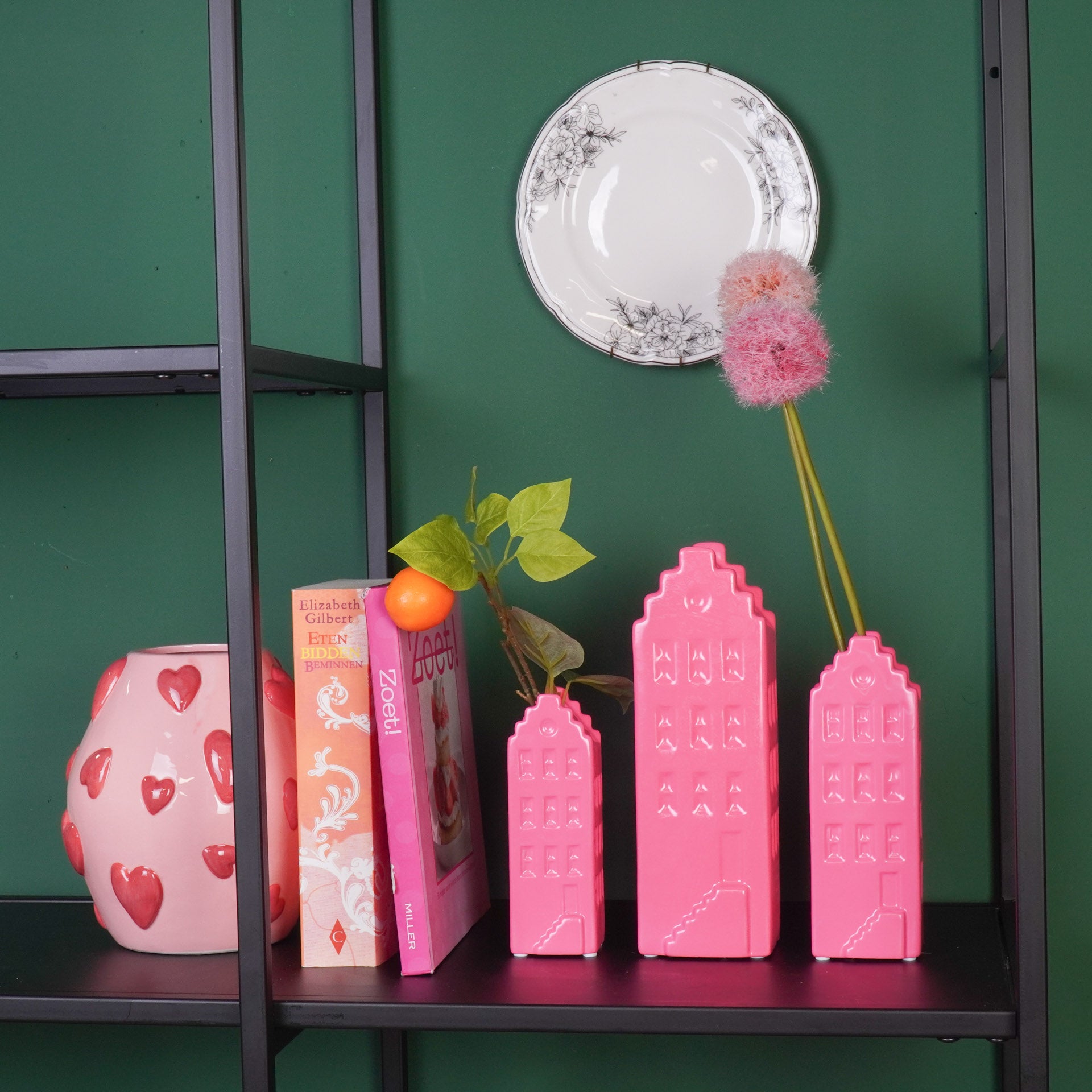 Bloemenvaas- Huis Vaas- Keramiek-Fluor Roze-6x5,5x18 cm