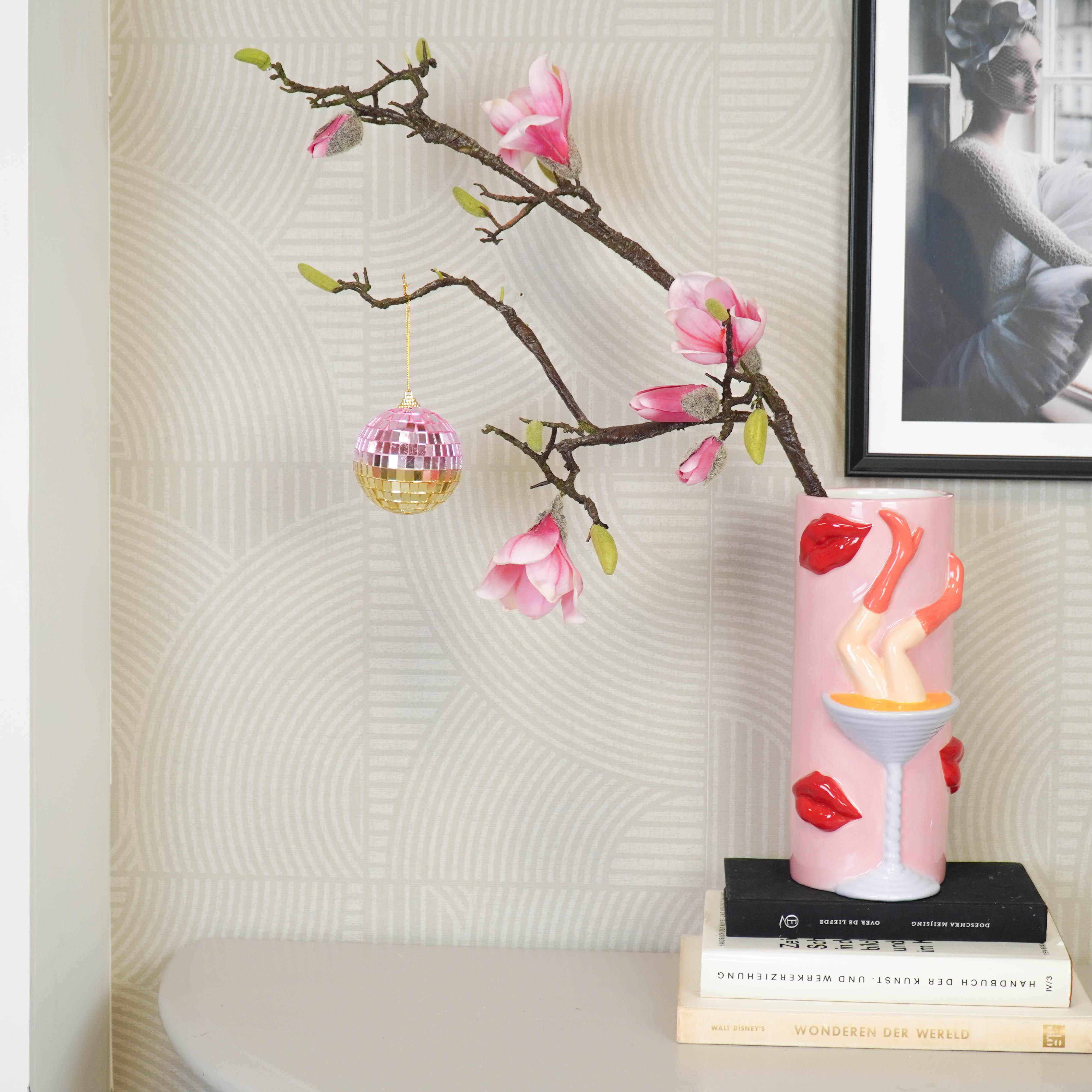 Kerstversiering - Kersthanger - Discobal - Foam - Roze/Goud - 8x8x8cm