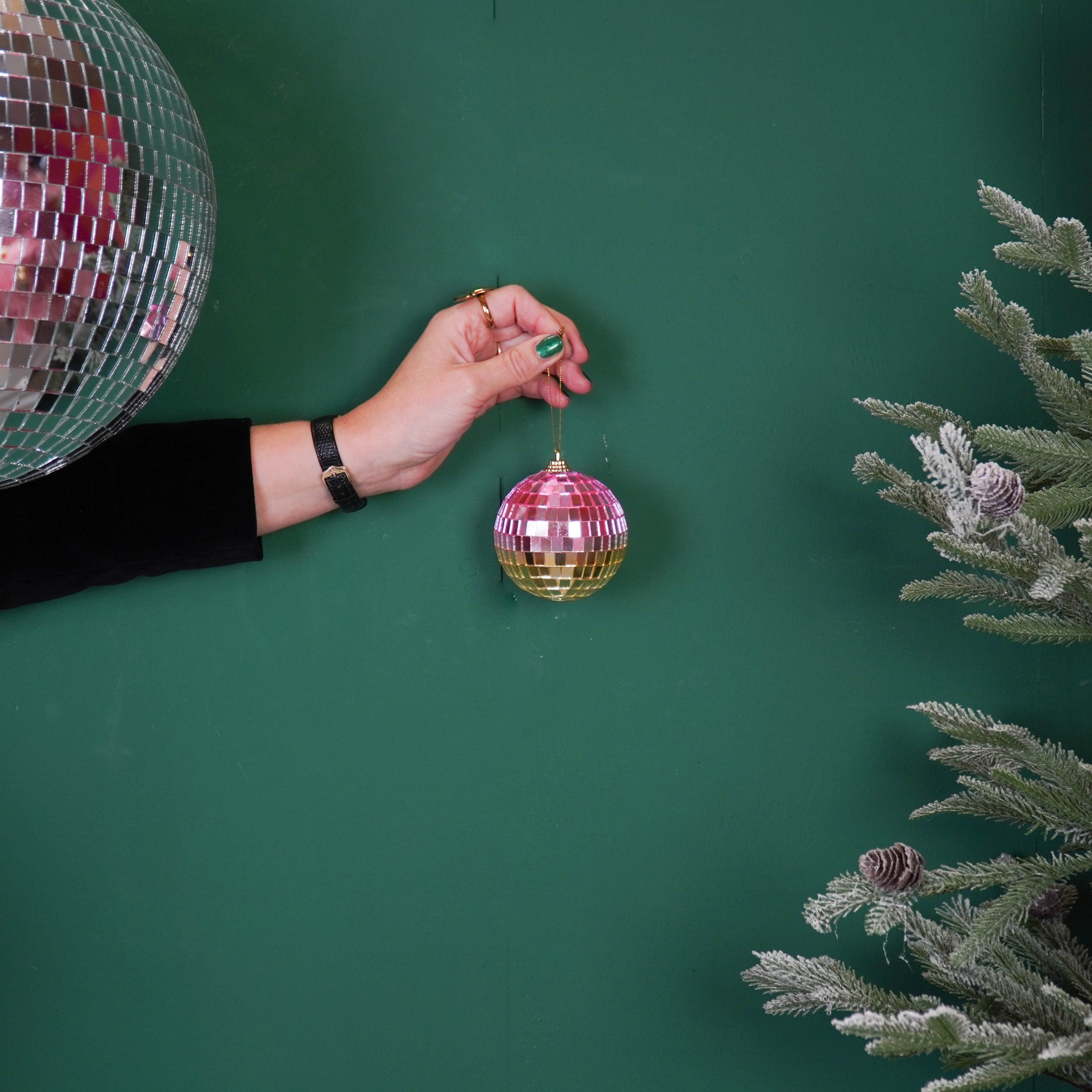 Kerstversiering - Kersthanger - Discobal - Foam - Roze/Goud - 8x8x8cm