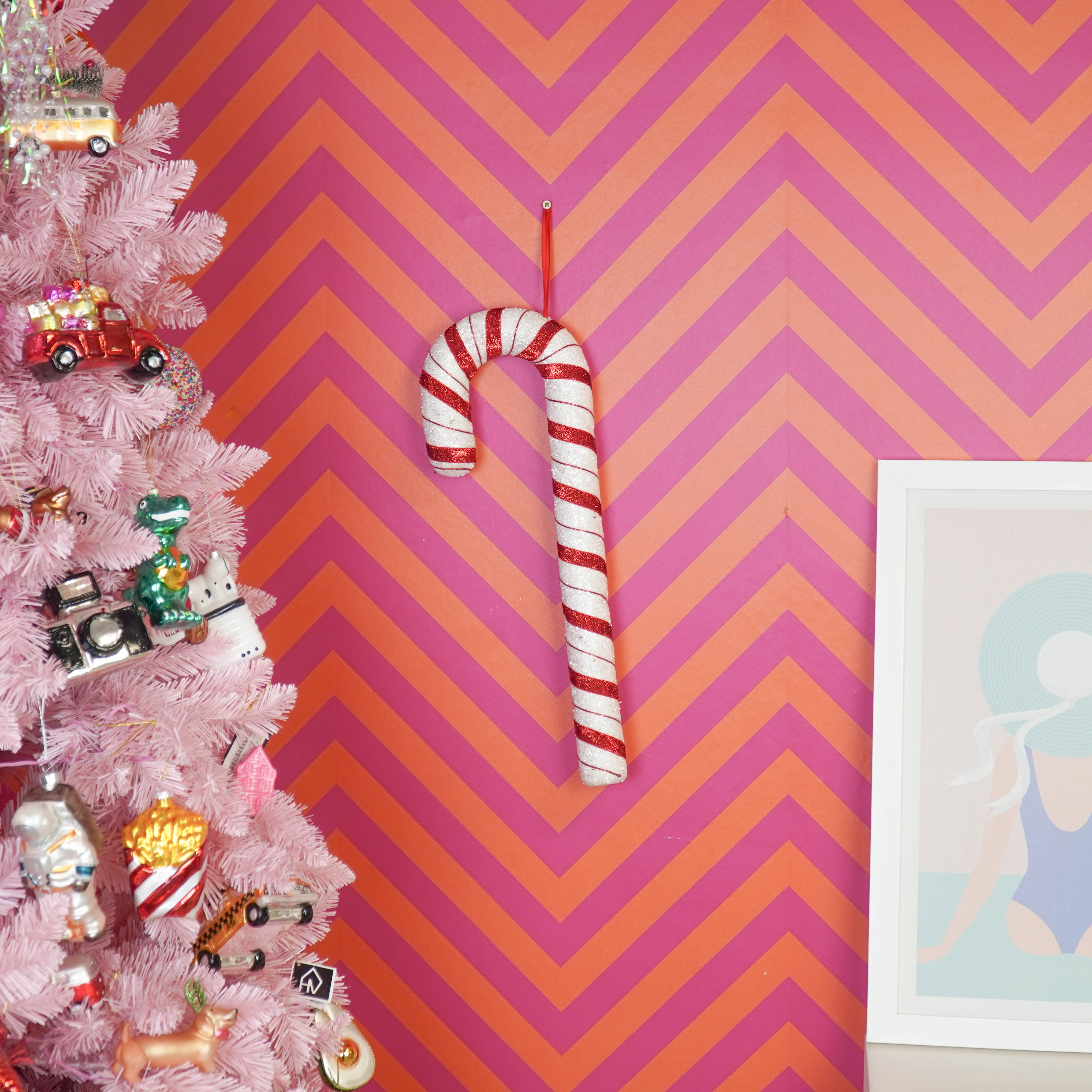 Kerstversiering - Zuurstok - Wit/Rood - Foam - 52cm