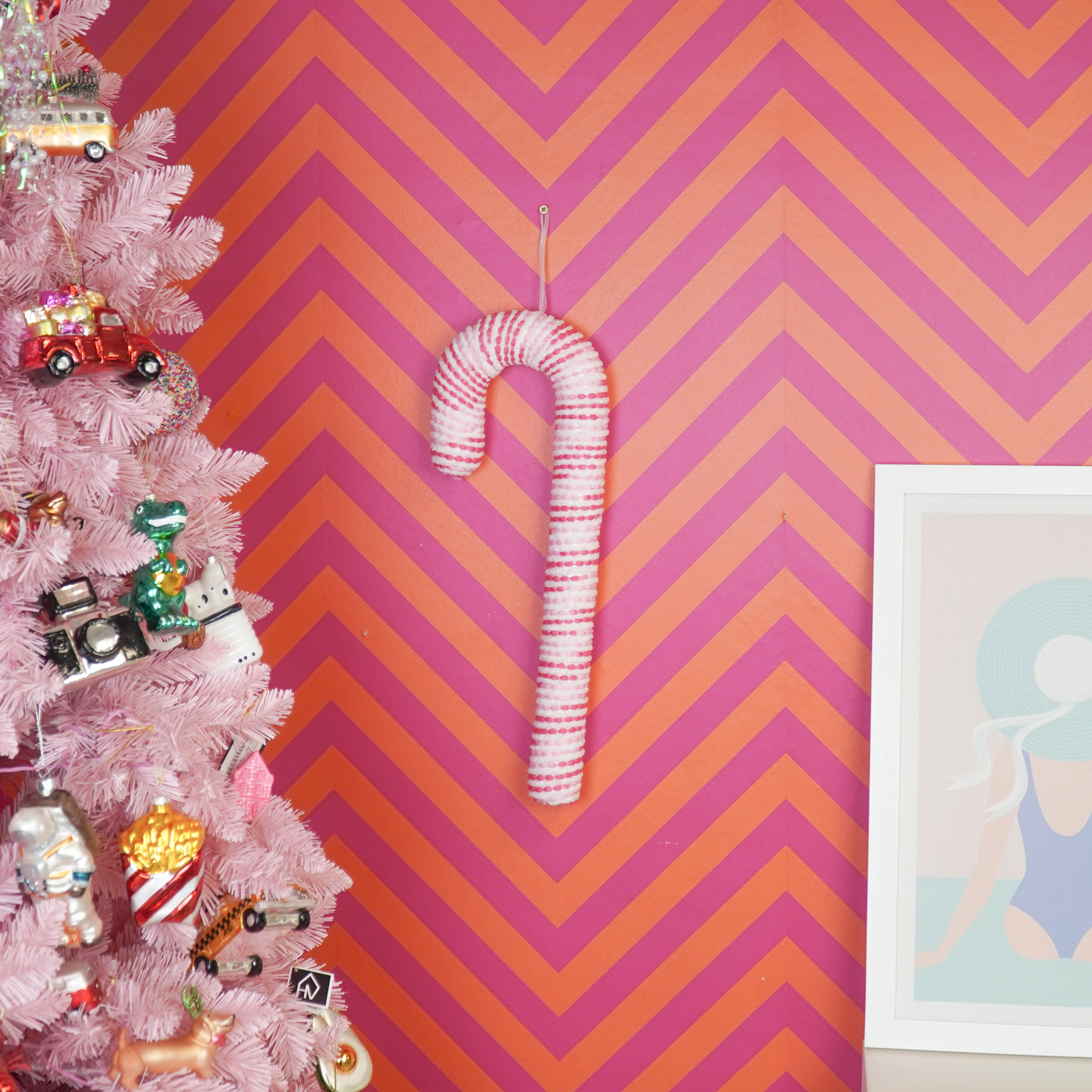 Kerstversiering - Zuurstok - Roze/ Wit - Foam - 52 cm