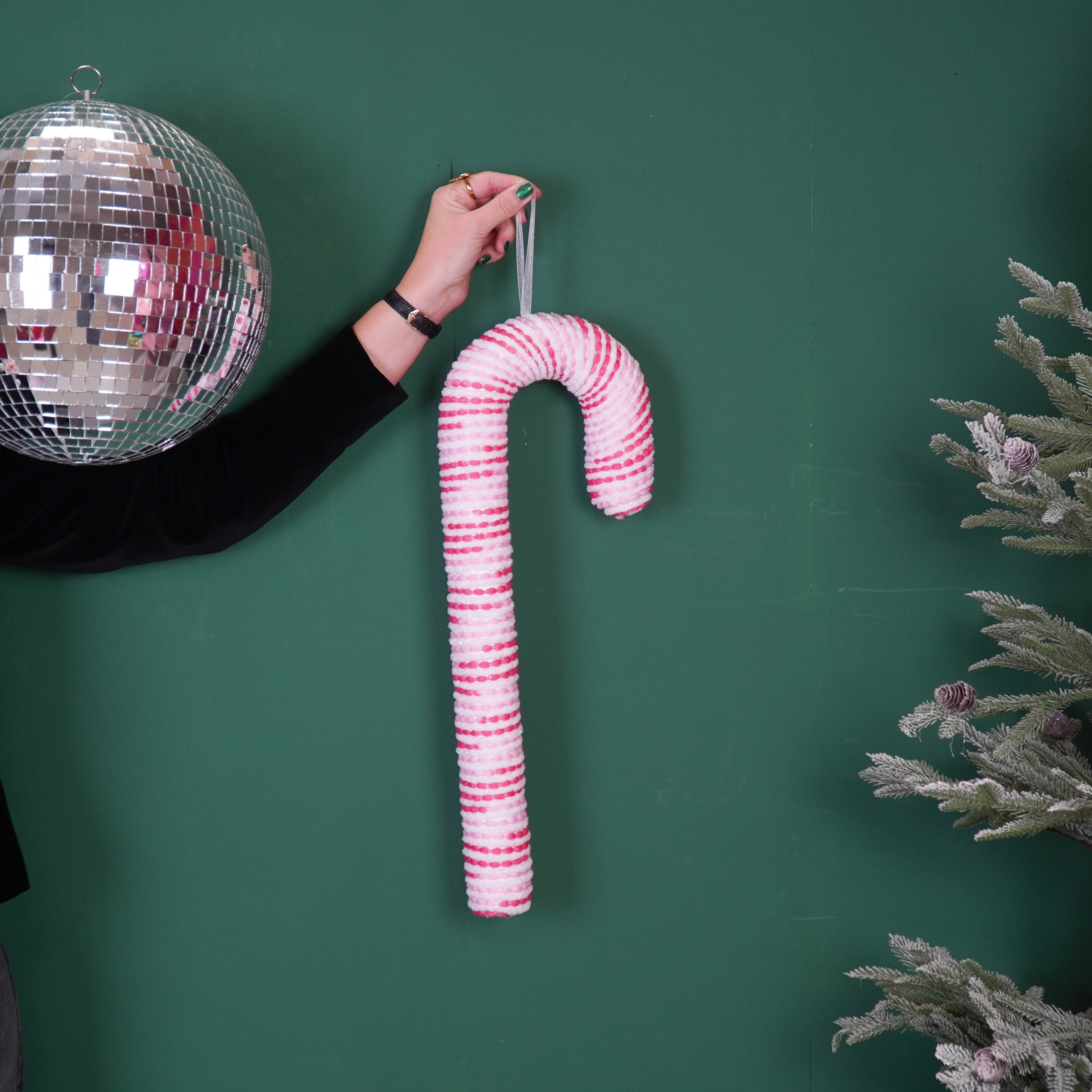 Kerstversiering - Zuurstok - Roze/ Wit - Foam - 52 cm