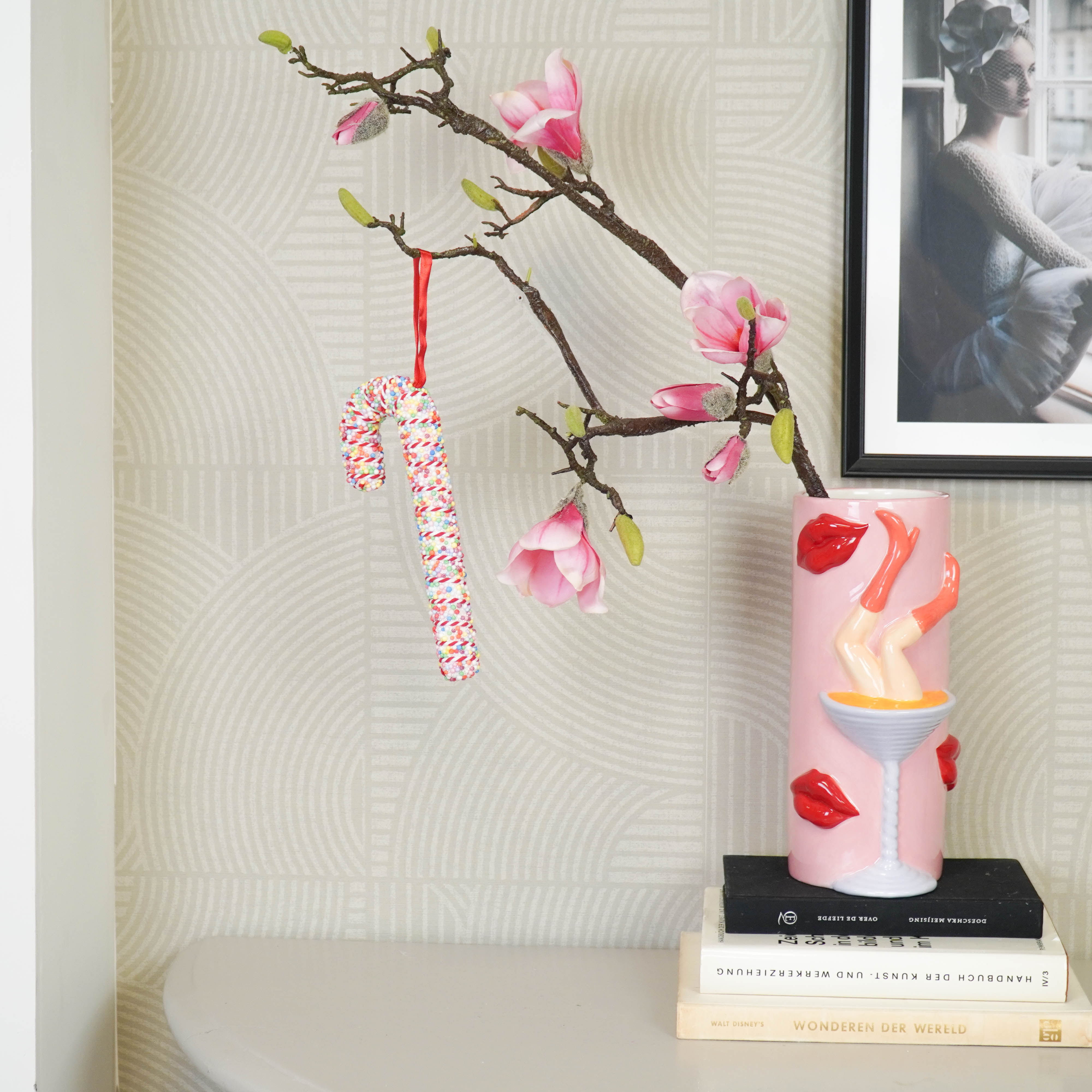 Kerstversiering - Zuurstok - Wit/ Discobal Dip - Foam - 21 cm