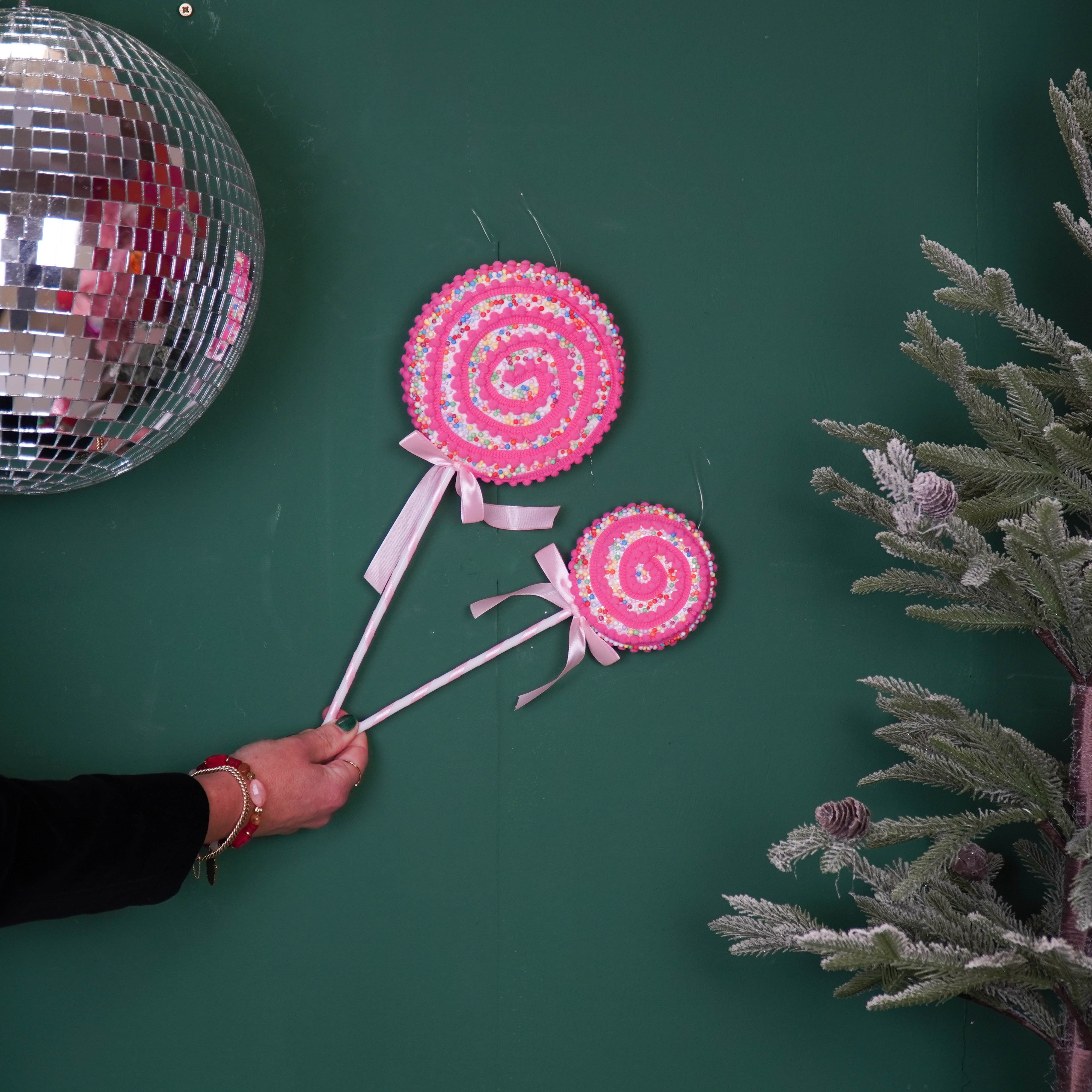 Kerstversiering - Lolly - Roze/ Geel - Foam - 15x35cm