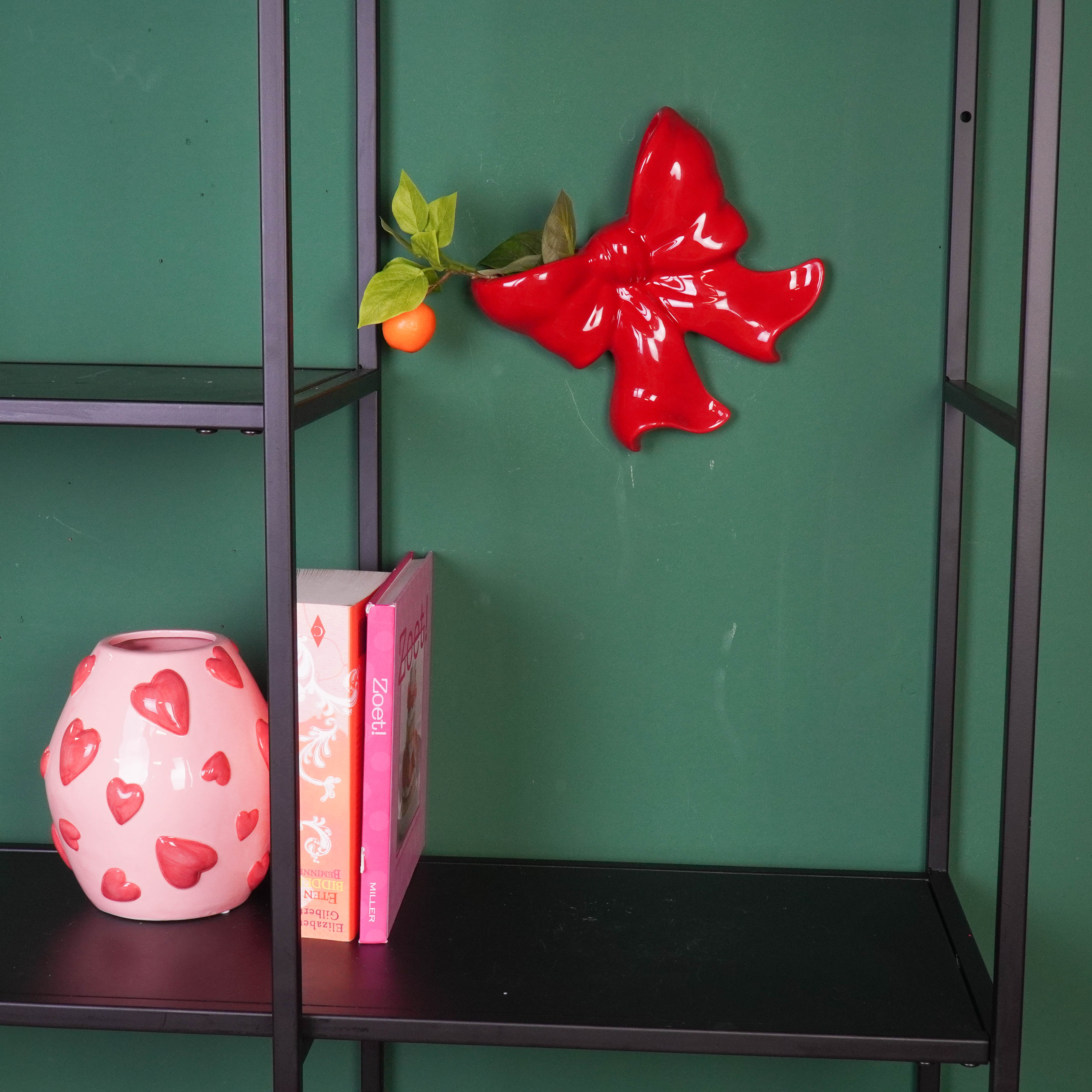 Vaas- Muurvaas Strik- Keramiek- Rood- 19x18,5x5,5cm