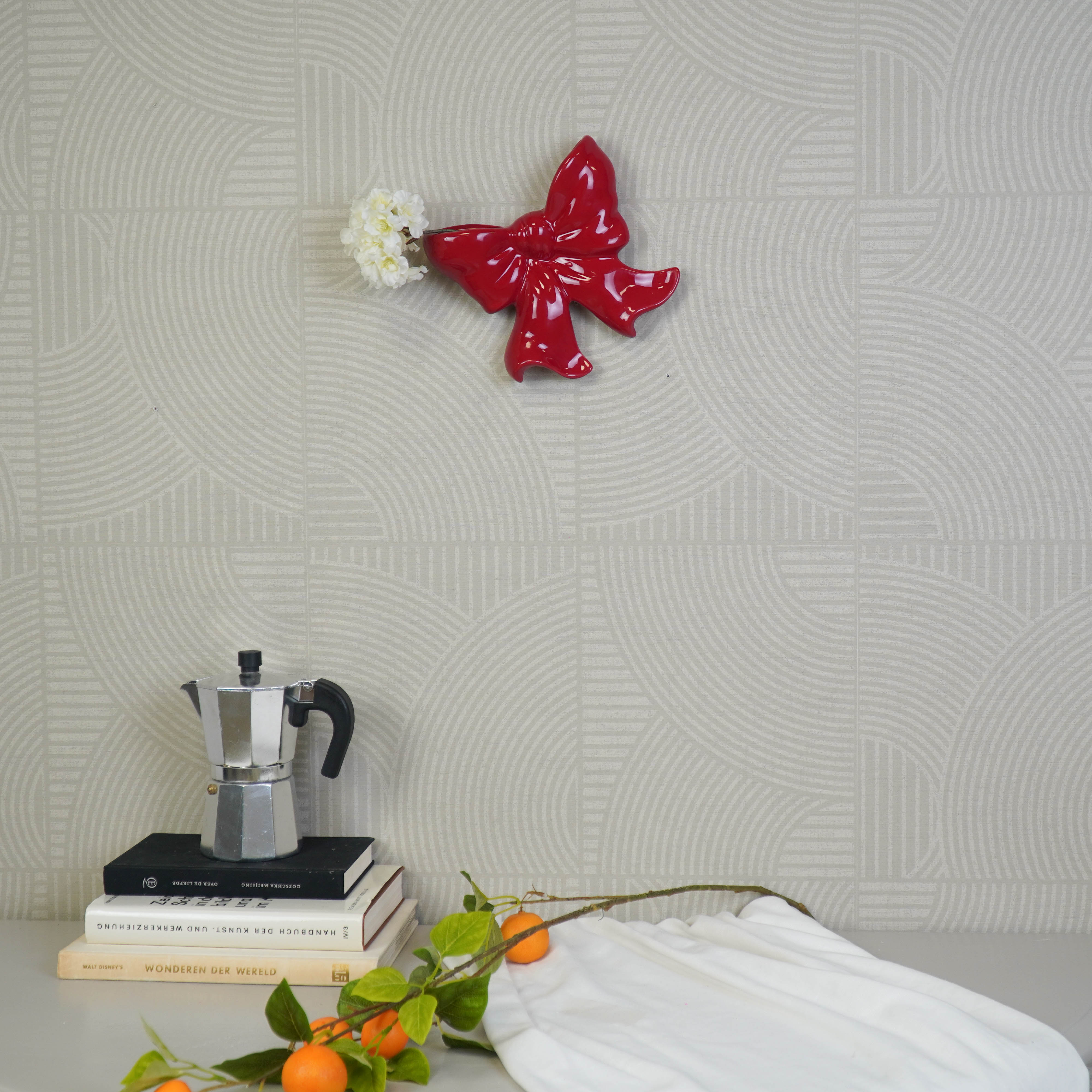 Vaas- Muurvaas Strik- Keramiek- Rood- 19x18,5x5,5cm