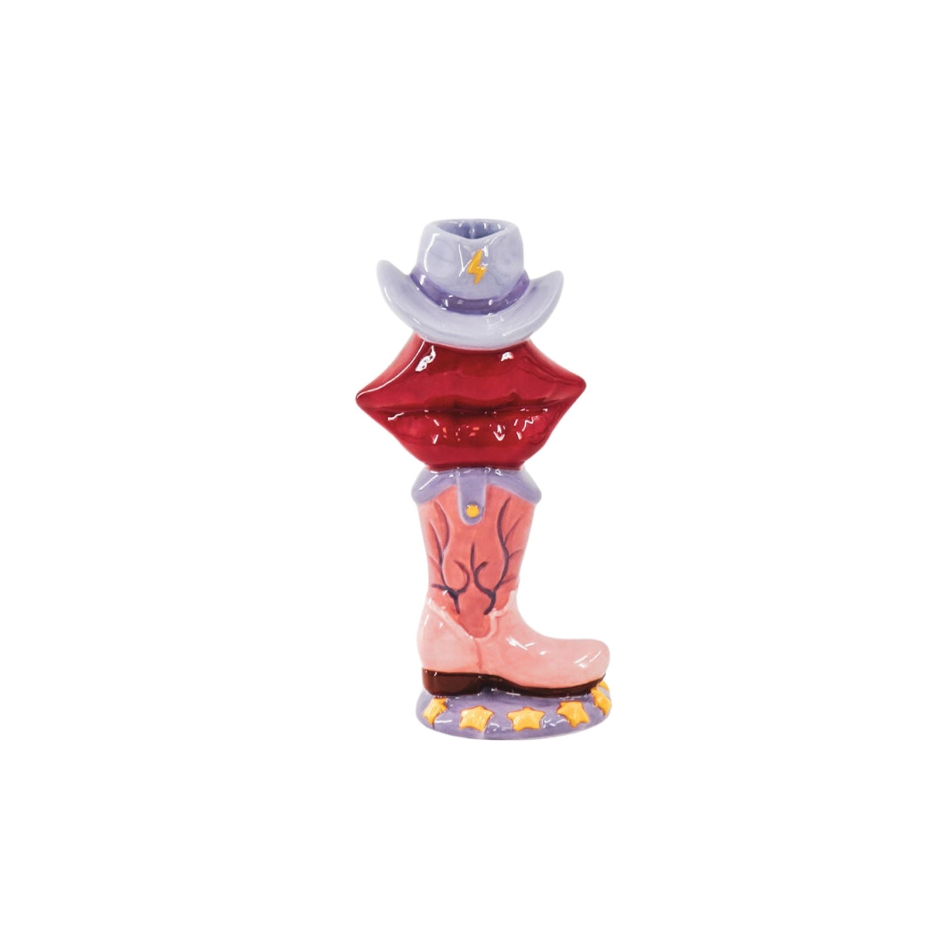 Kandelaar- Kaarshouder Laars/Lip/Hoed Vaas- Keramiek-Roze/ Rood/ Lila- 10x8x20 cm