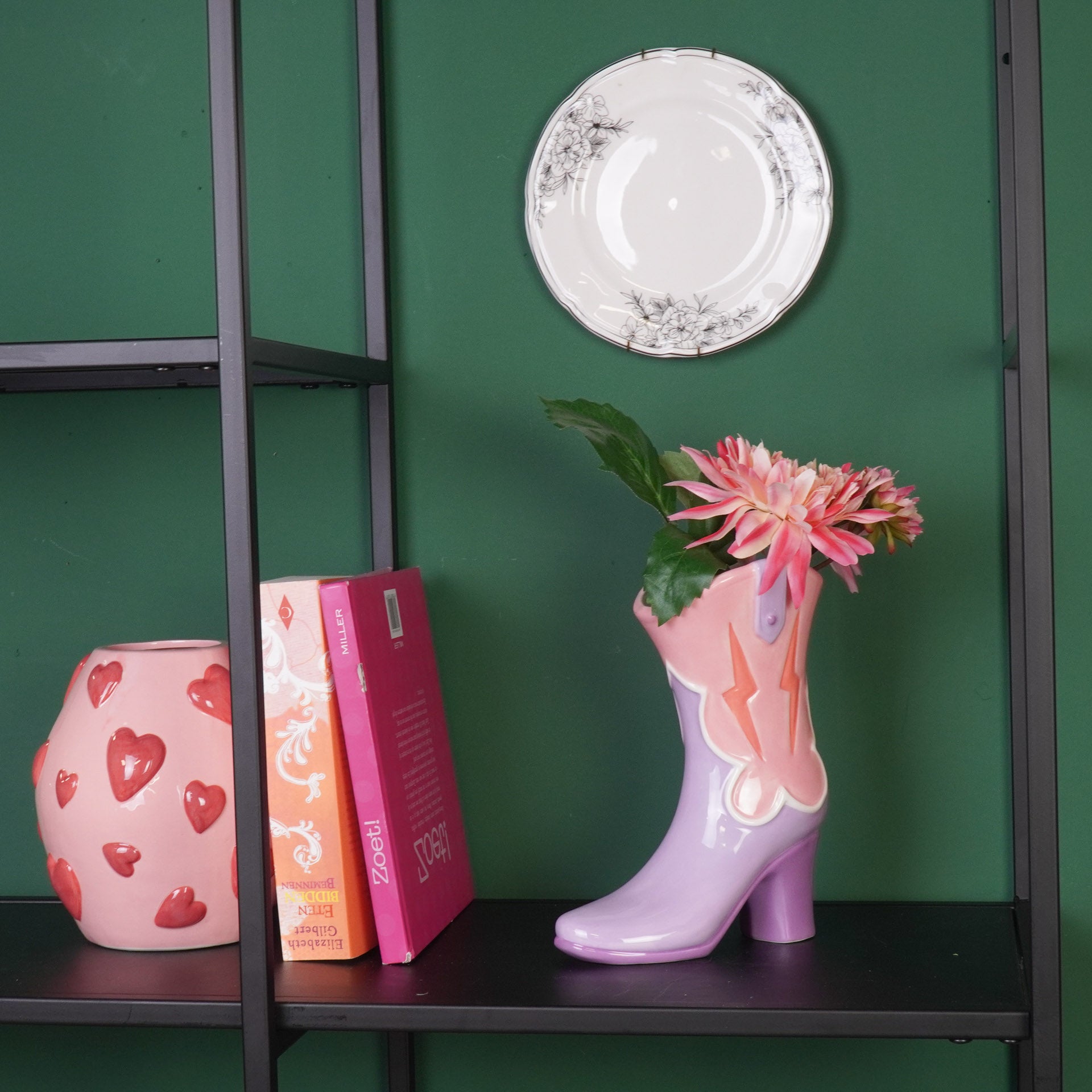 Bloemenvaas- Laars Vaas- Keramiek-Roze/ Lila- 16,5x10,5x26,5cm