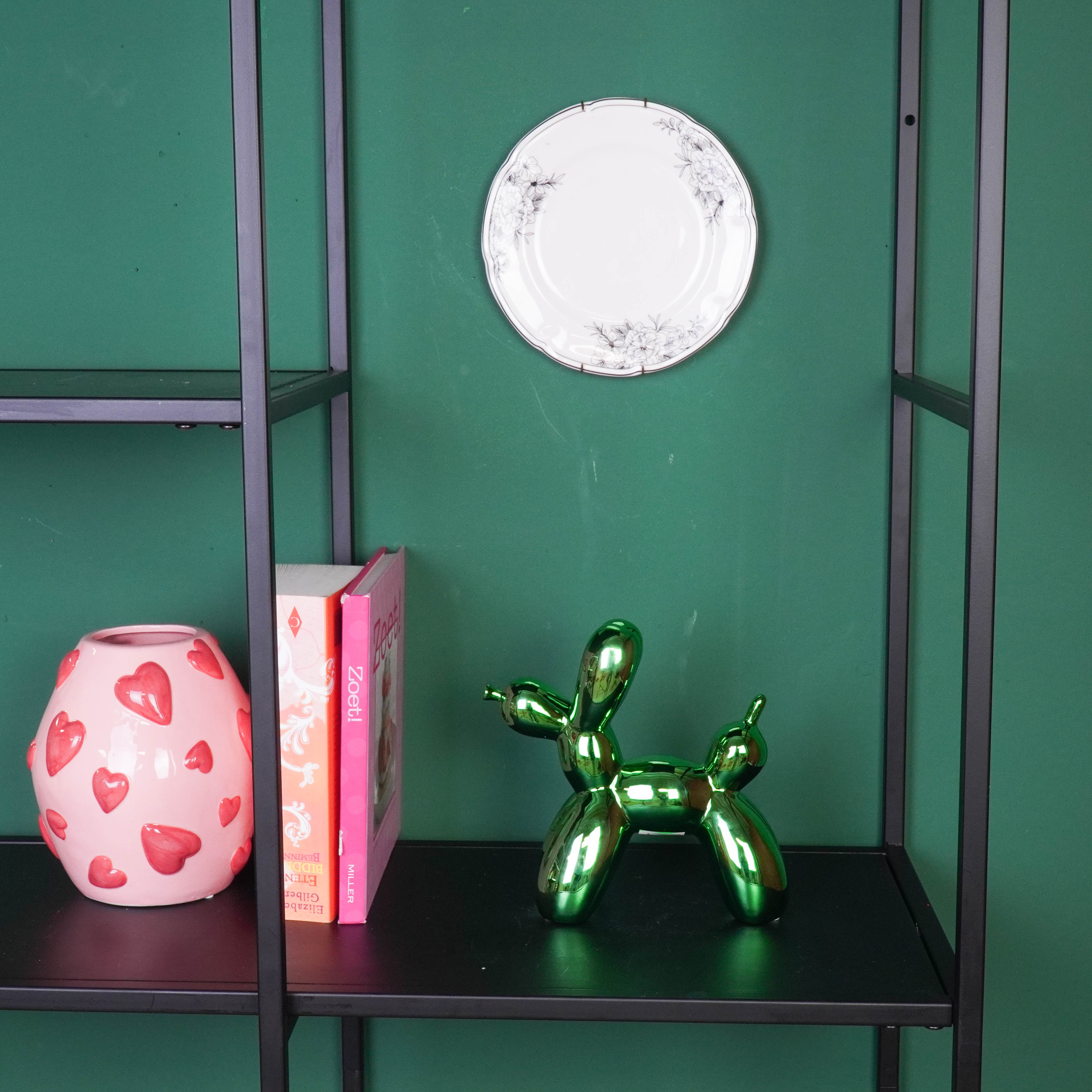 Ornament- Balloon Dog Statue- Ceramic- Metallic Green- 20x9x19 cm