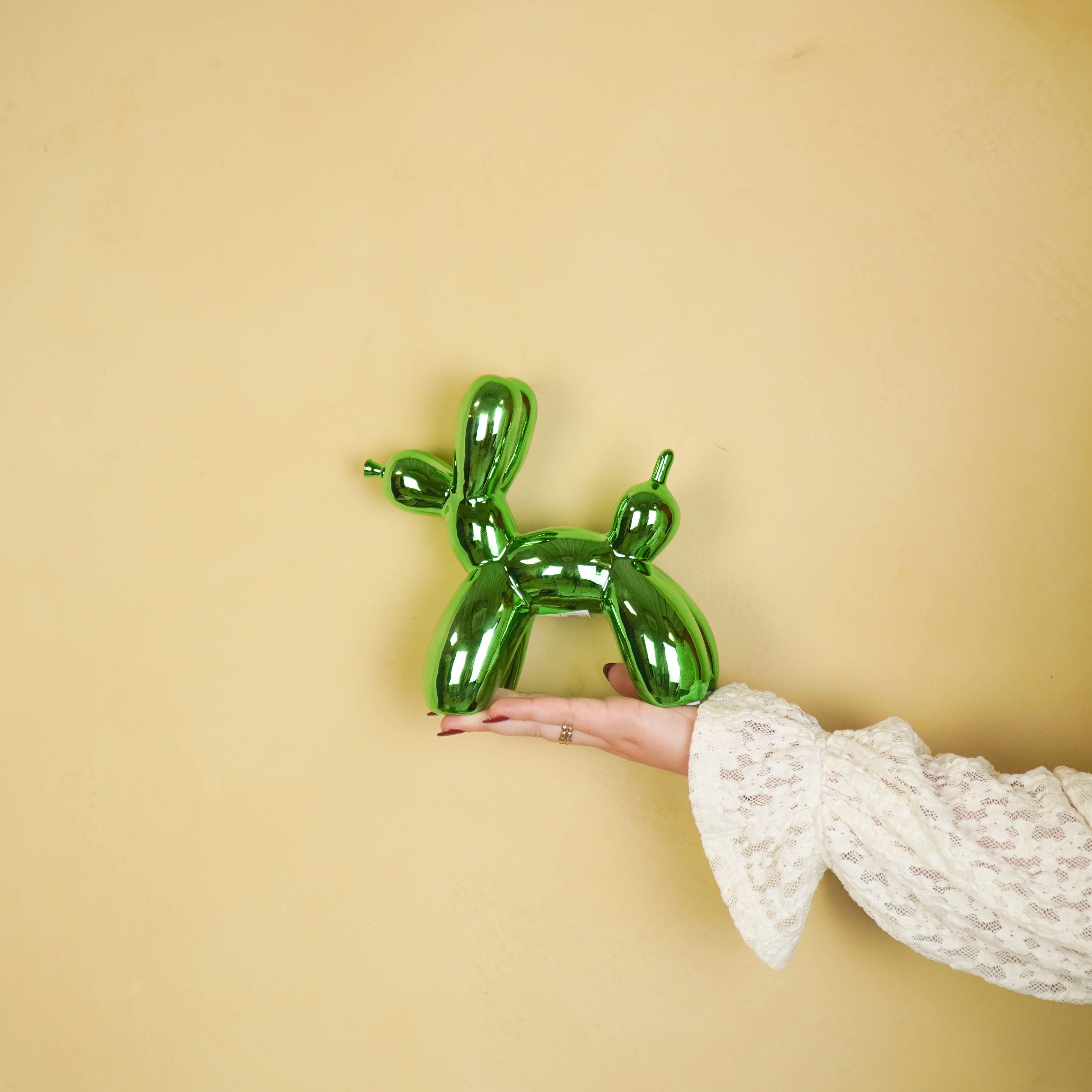 Ornament- Balloon Dog Statue- Ceramic- Metallic Green- 20x9x19 cm
