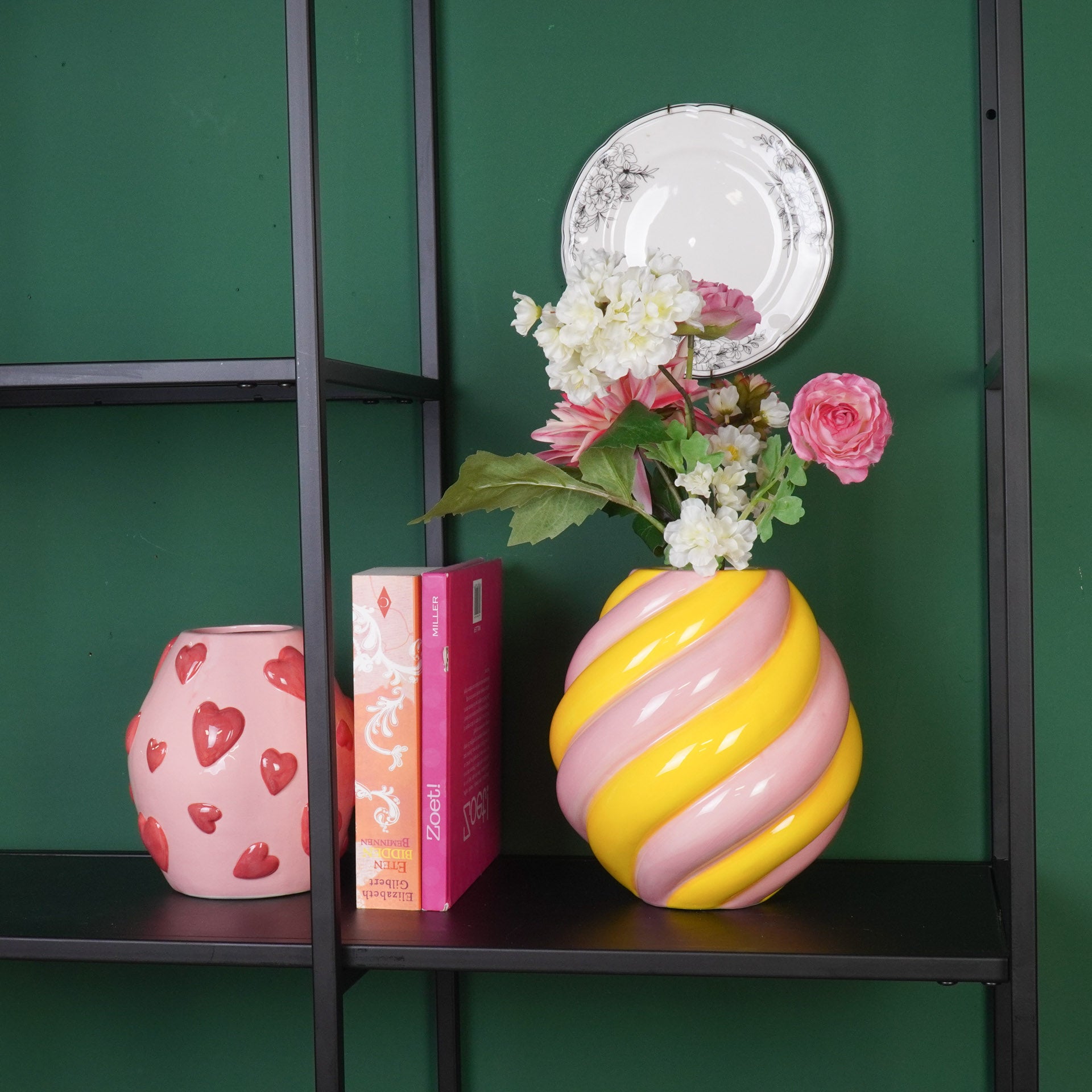 Bloemenvaas- Swirl Vaas- Keramiek- Geel/Lichtroze- 20x20x21,5 cm