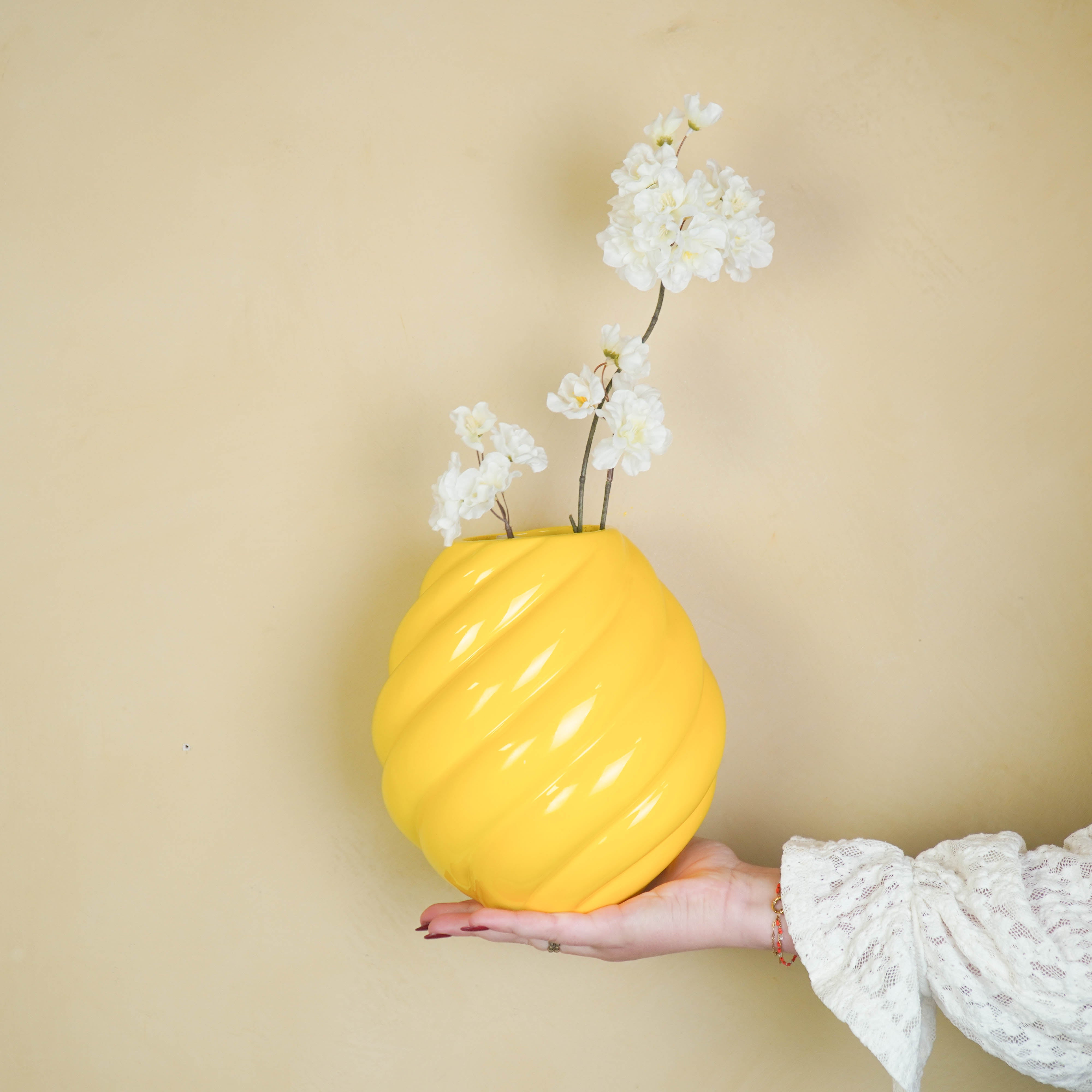 Bloemenvaas - Swirl Vaas - Keramiek - Geel- 20x20x21,5 cm