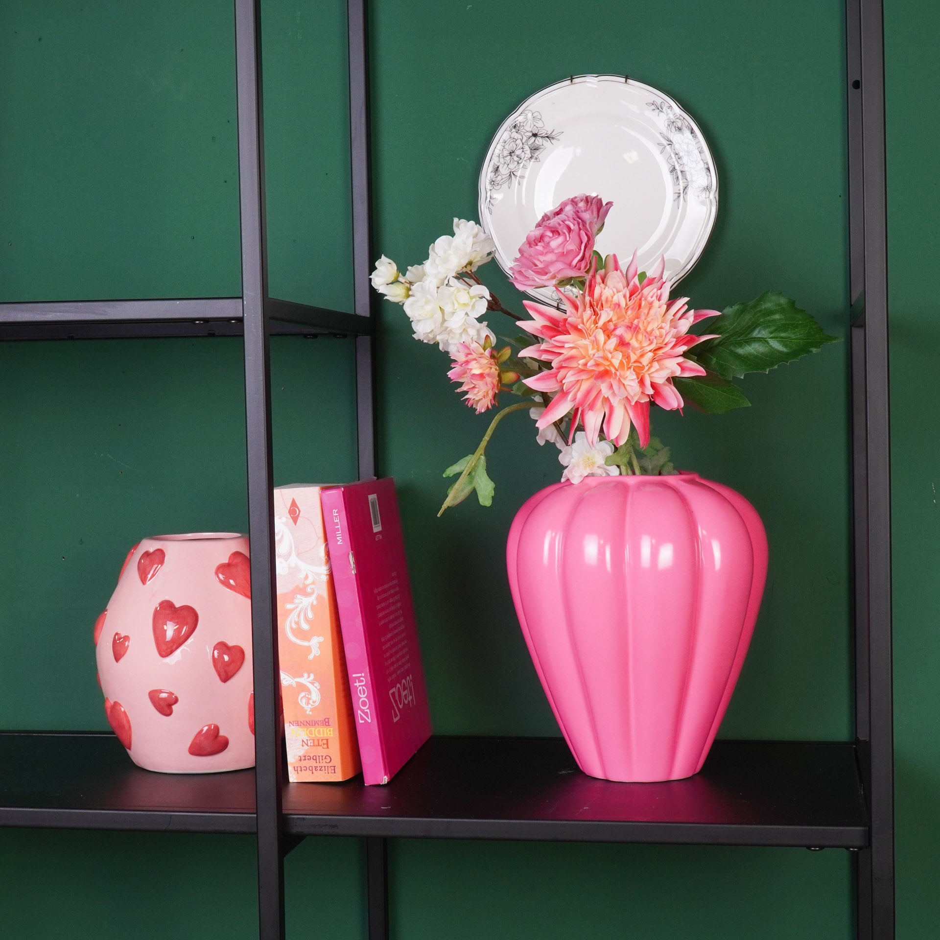 Bloemenvaas - Swirl Vaas- Keramiek - Fluor Roze - 20x20x21,5 cm