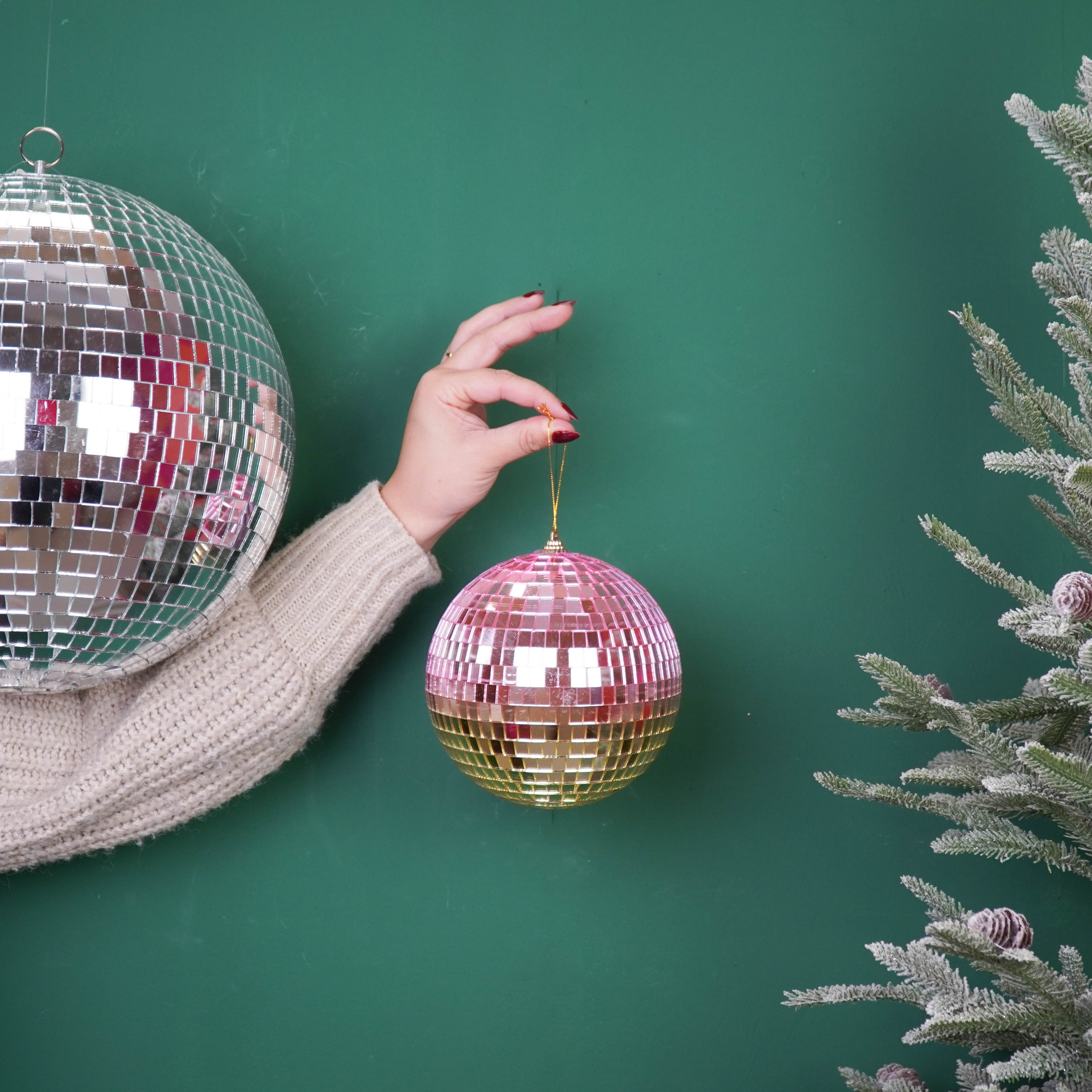 Kerstversiering - Kersthanger - Discobal - Foam - Roze/Goud - 15x15x15cm