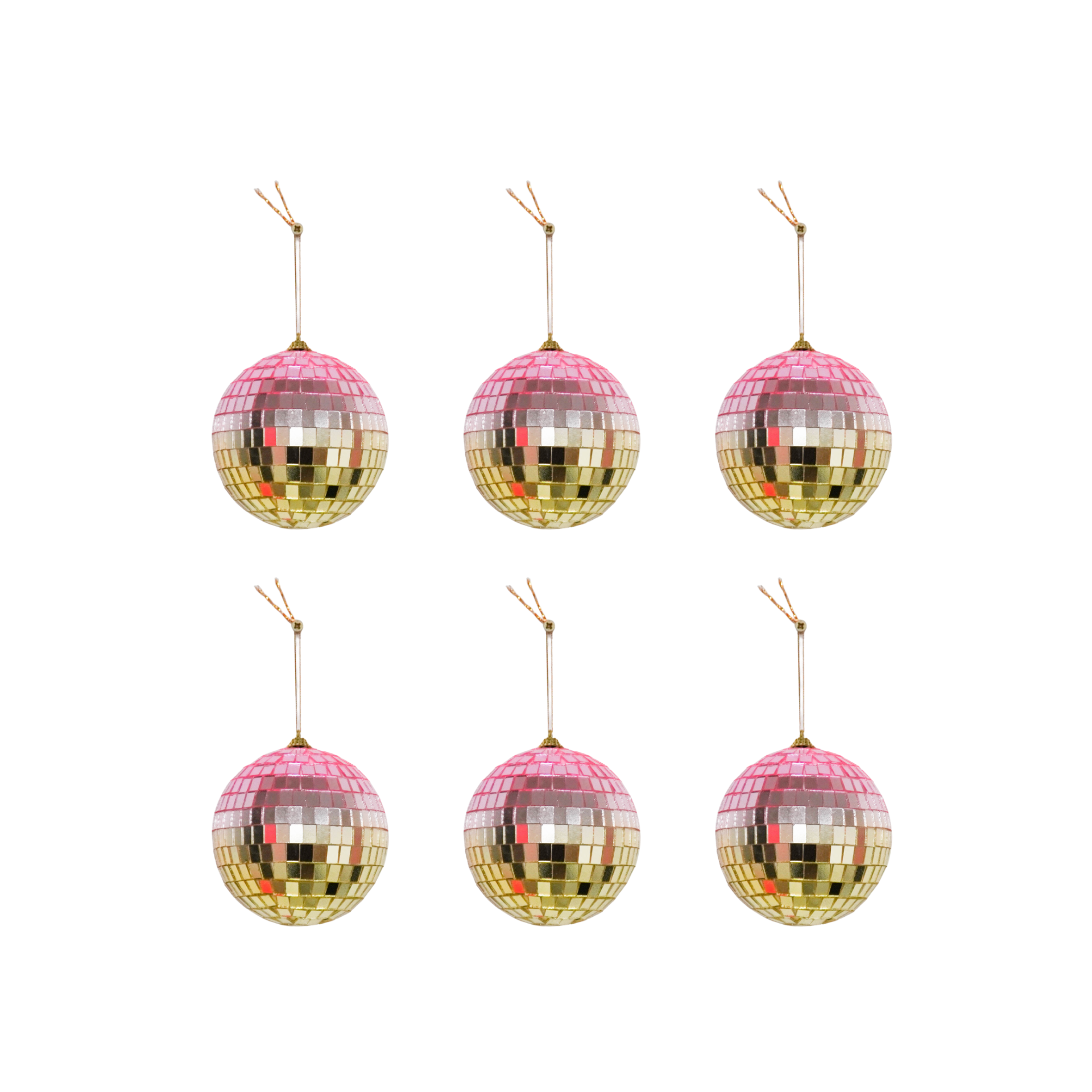 Kerstversiering - Kersthanger - Discobal - Foam - Set van 6 - Roze/Goud - 6x6x6cm