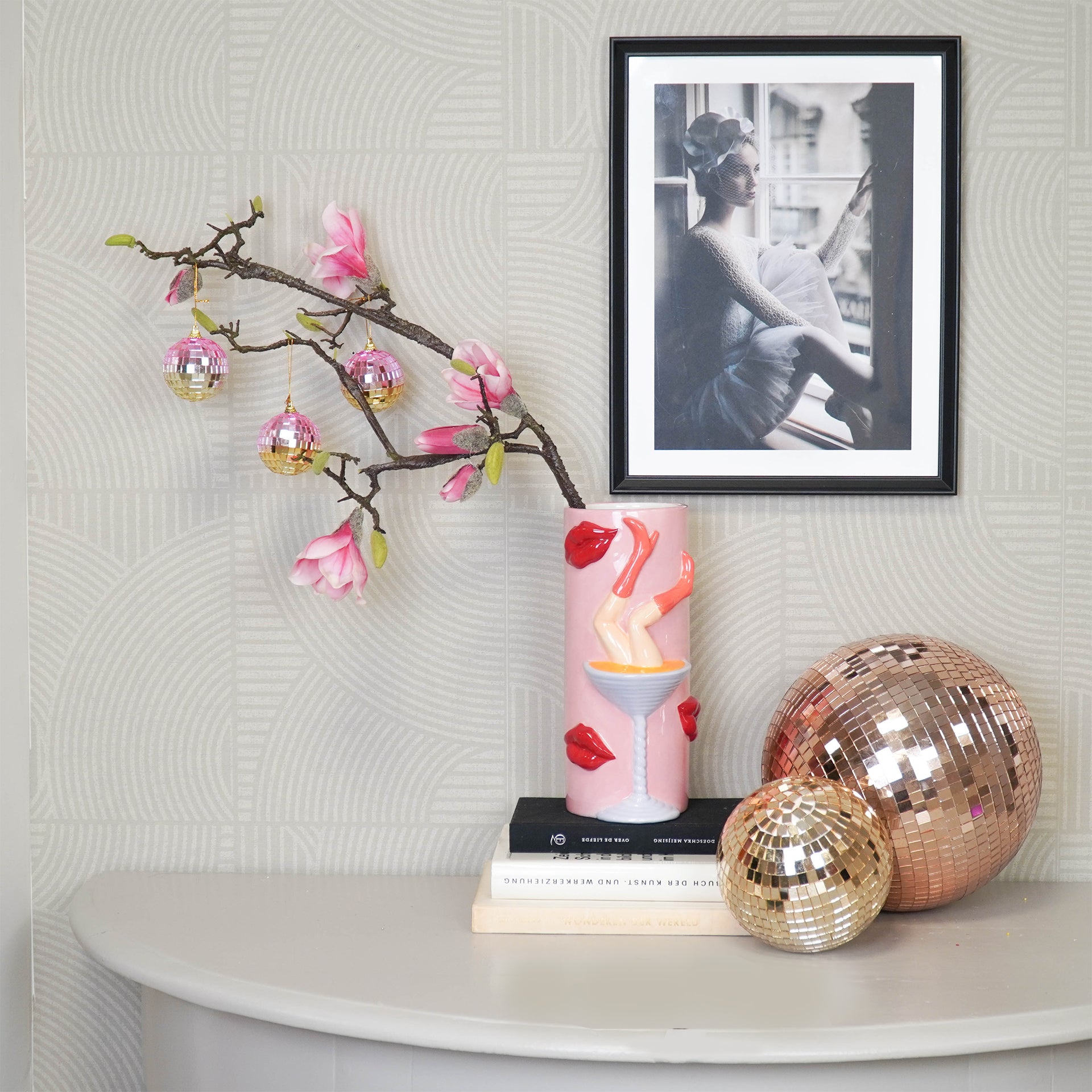 Kerstversiering - Kersthanger - Discobal - Foam - Set van 6 - Roze/Goud - 6x6x6cm