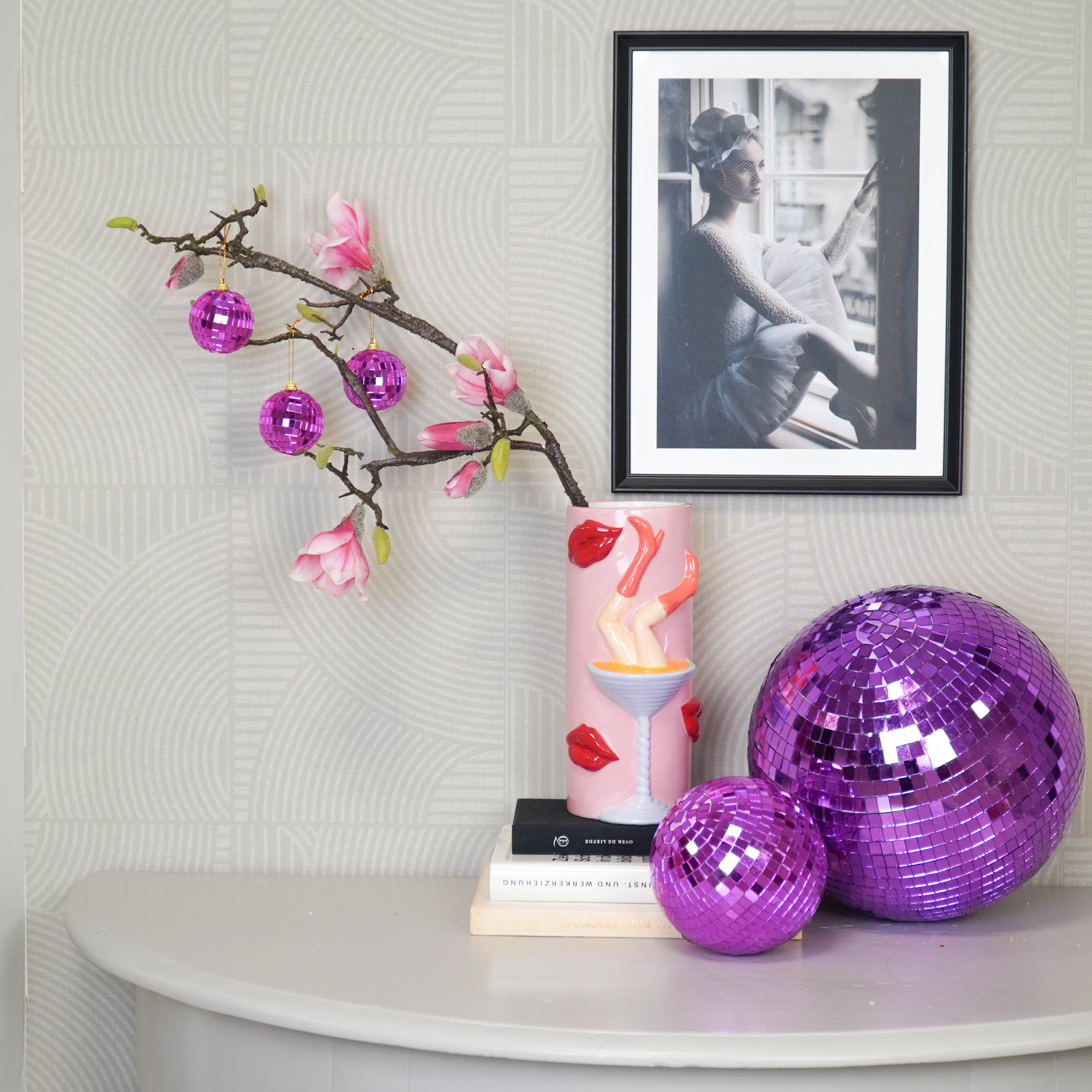 Kerstversiering - Kersthanger - Discobal - Foam - Set van 6 - Roze - 6x6x6cm