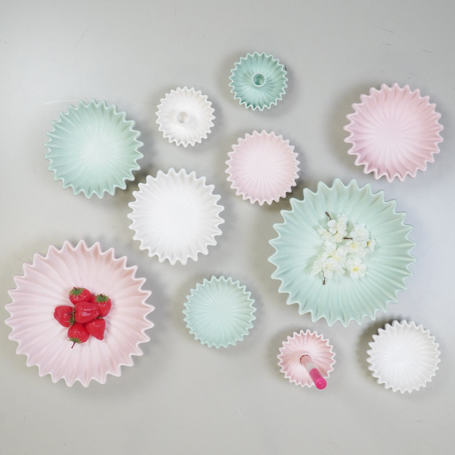 Schaal- Plissé Schaal- Keramiek- Licht Roze- 15x15x4,5cm