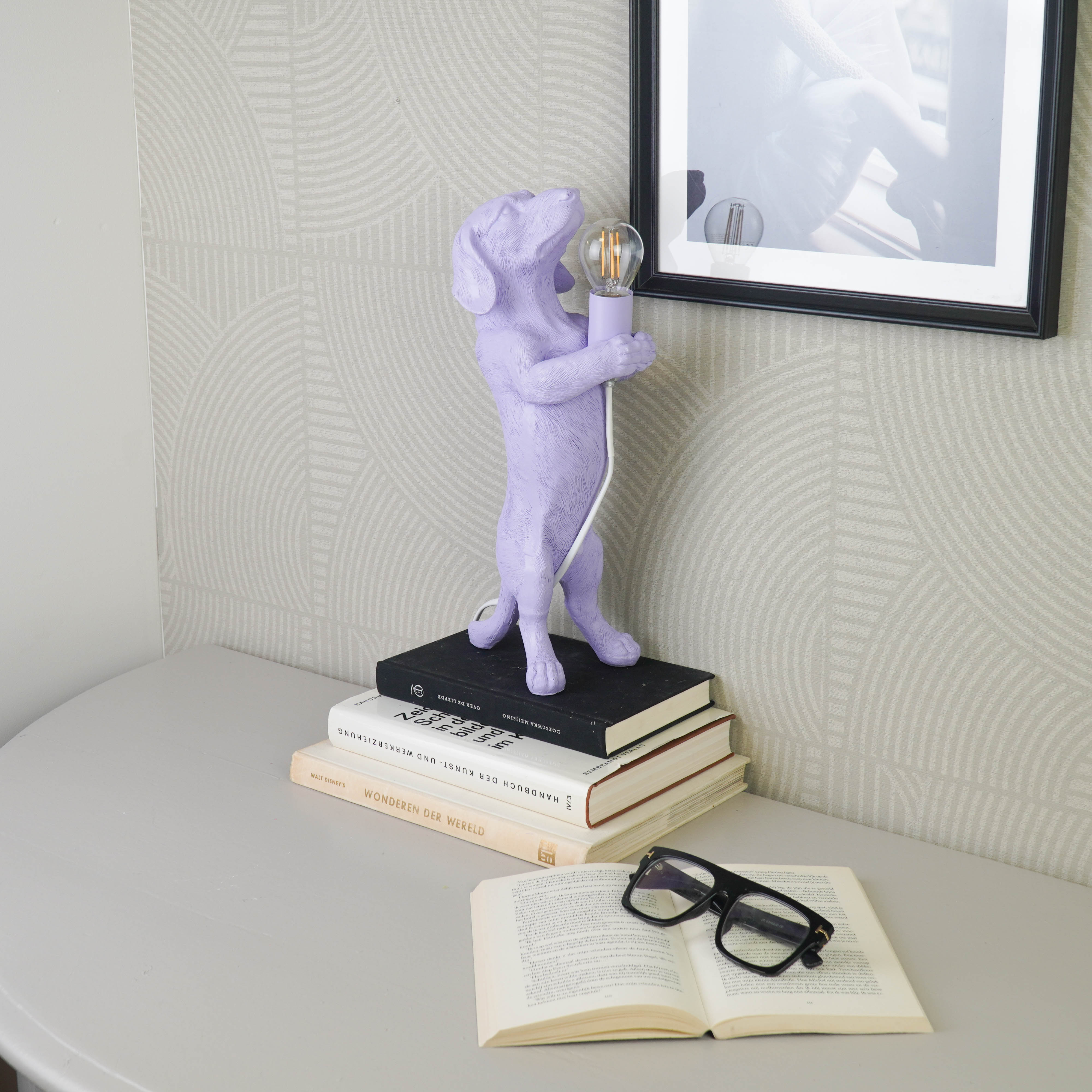 Lampen - Teckel Tafellamp - Polyresin - Lila - E14 - 10x15x38cm
