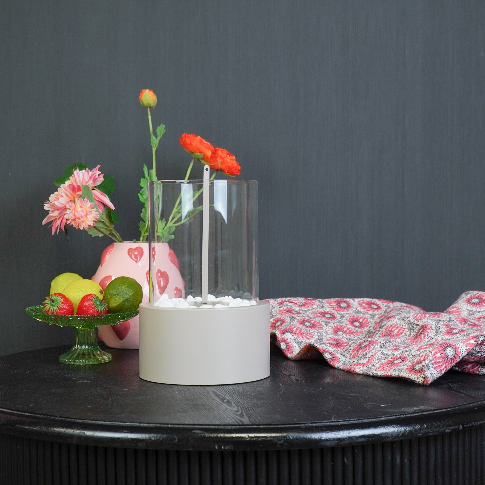 Tafel Haard- Rond - Metaal/Glas - Taupe- 18x18x26,5cm