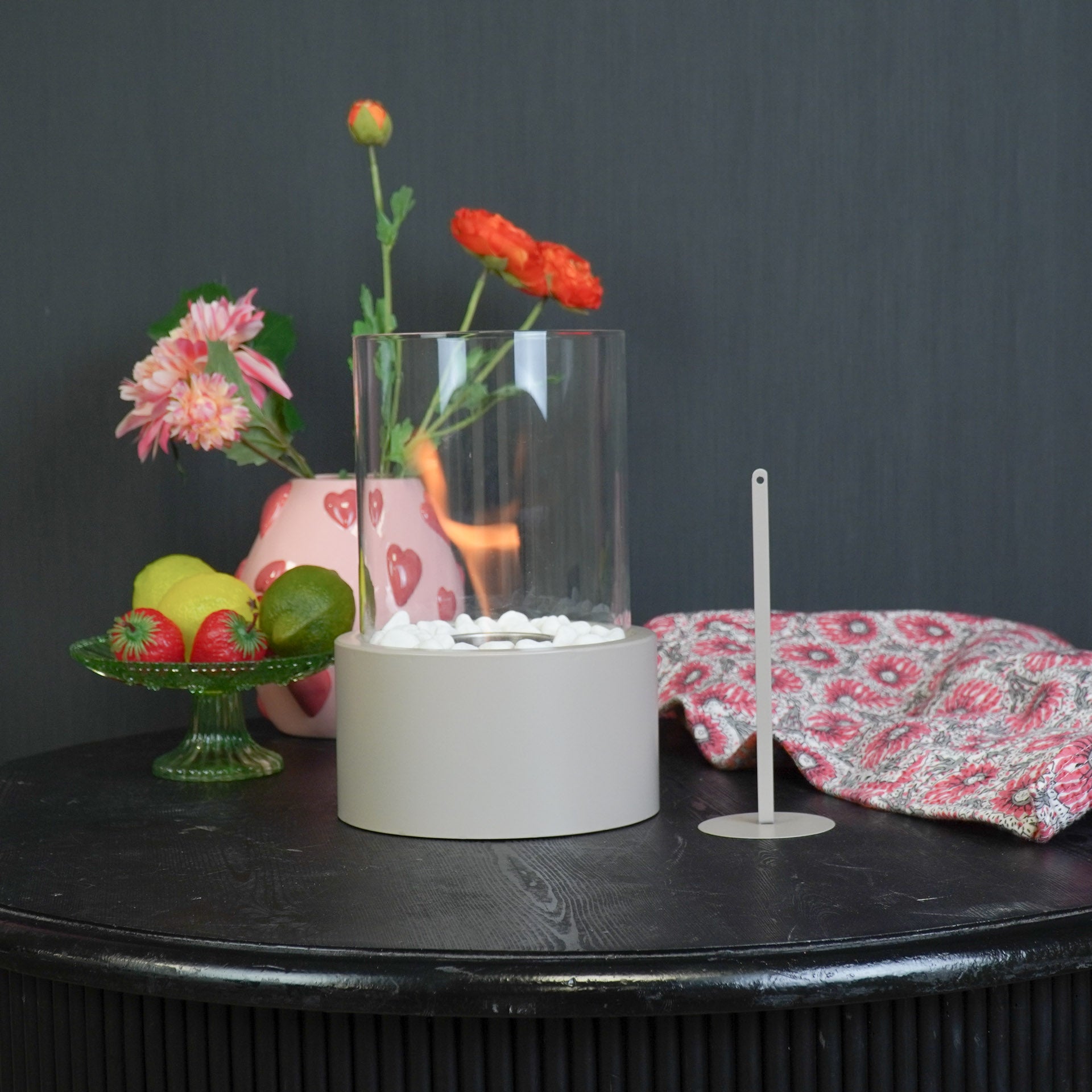 Tafel Haard- Rond - Metaal/Glas - Taupe- 18x18x26,5cm