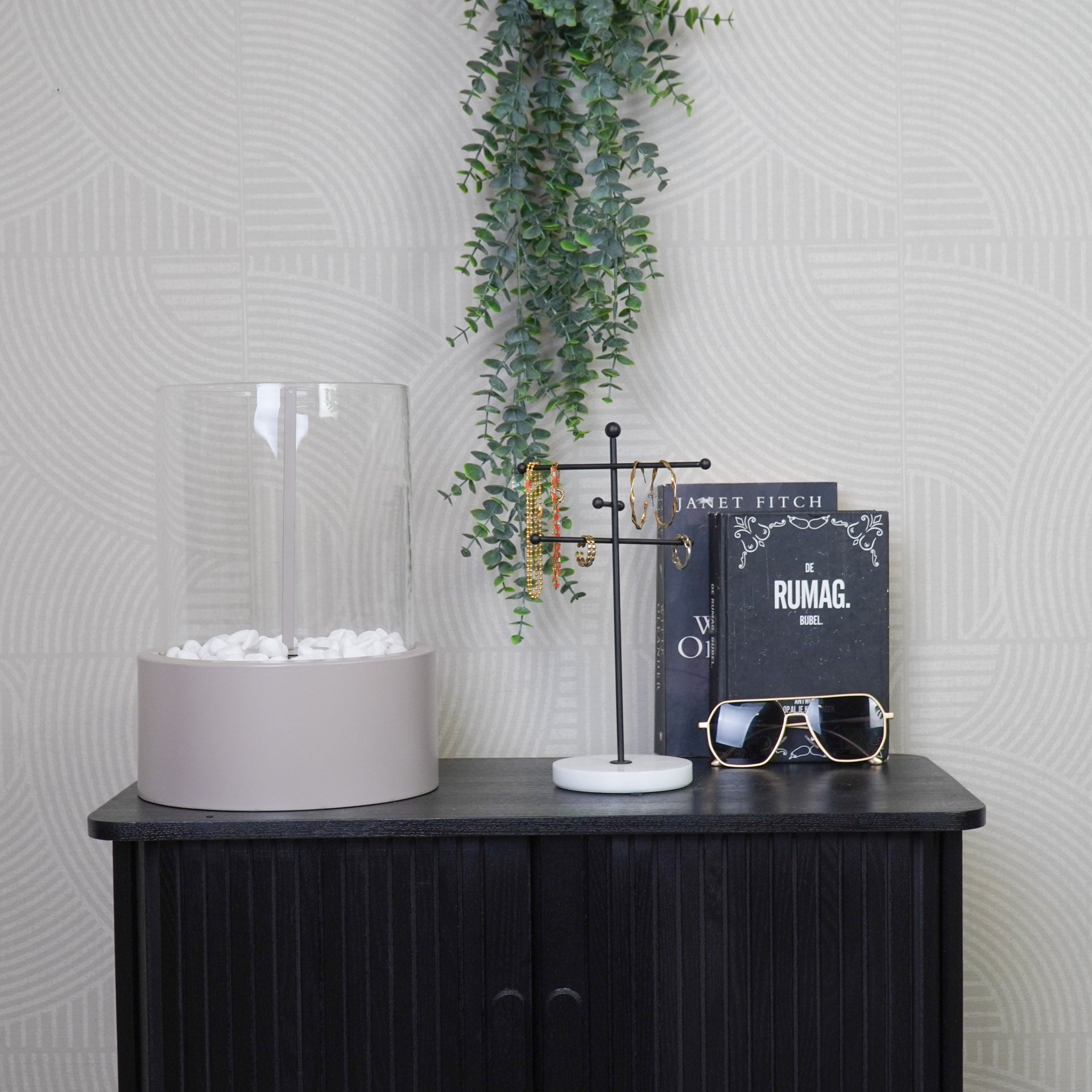 Tafel Haard - Rond - Metaal/Glas - Taupe - 21x21x28 cm