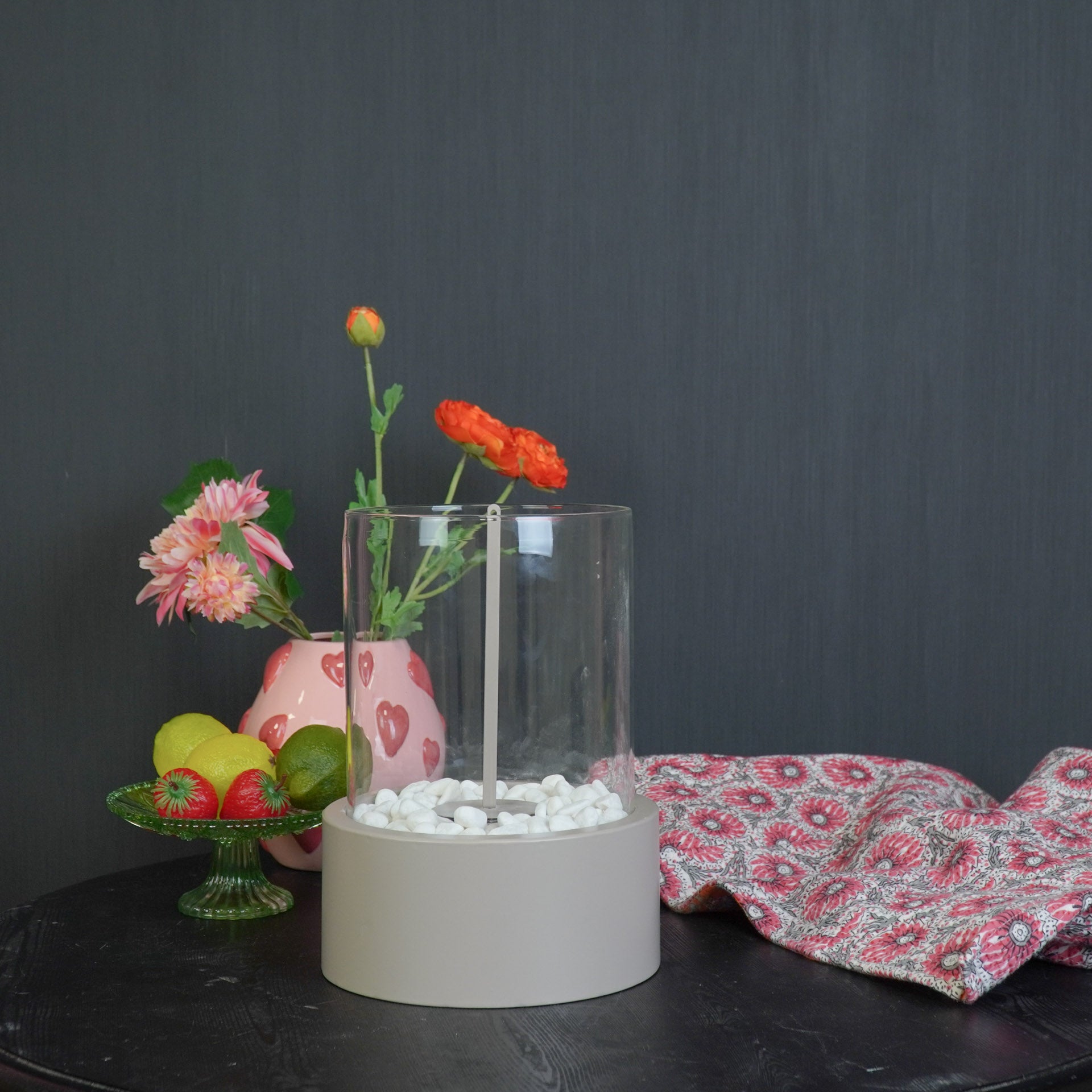 Tafel Haard - Rond - Metaal/Glas - Taupe - 21x21x28 cm