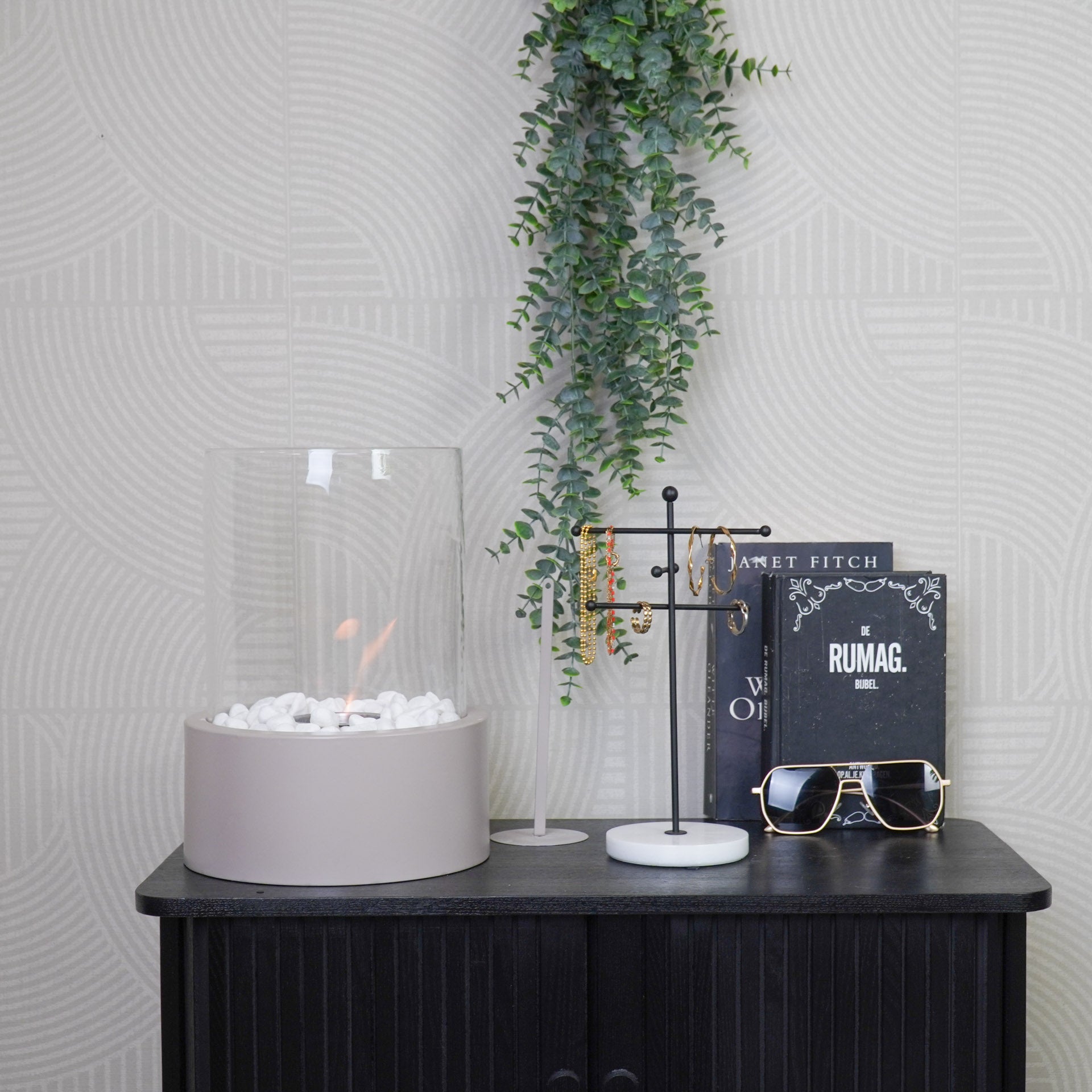 Tafel Haard - Rond - Metaal/Glas - Taupe - 21x21x28 cm