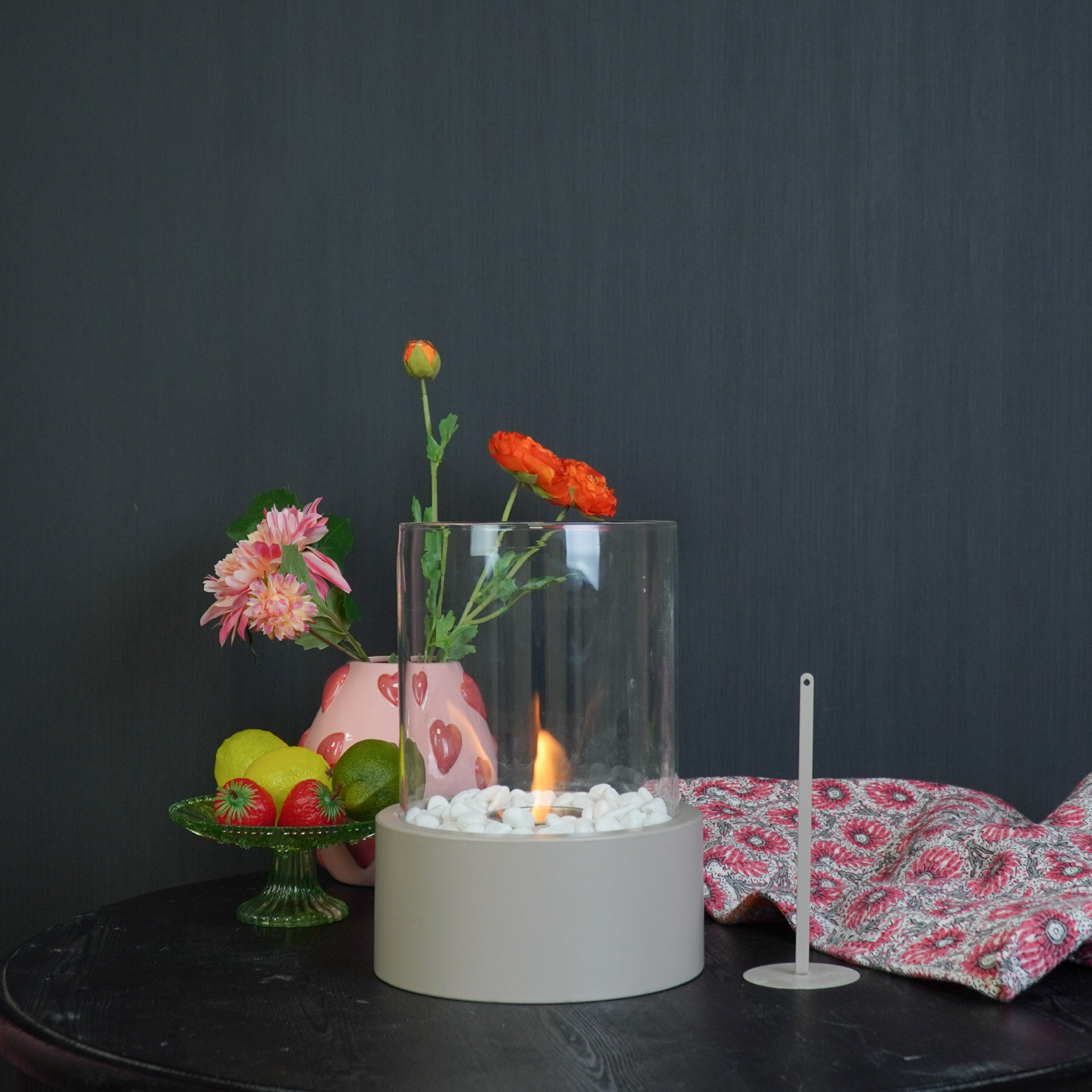 Tafel Haard - Rond - Metaal/Glas - Taupe - 21x21x28 cm