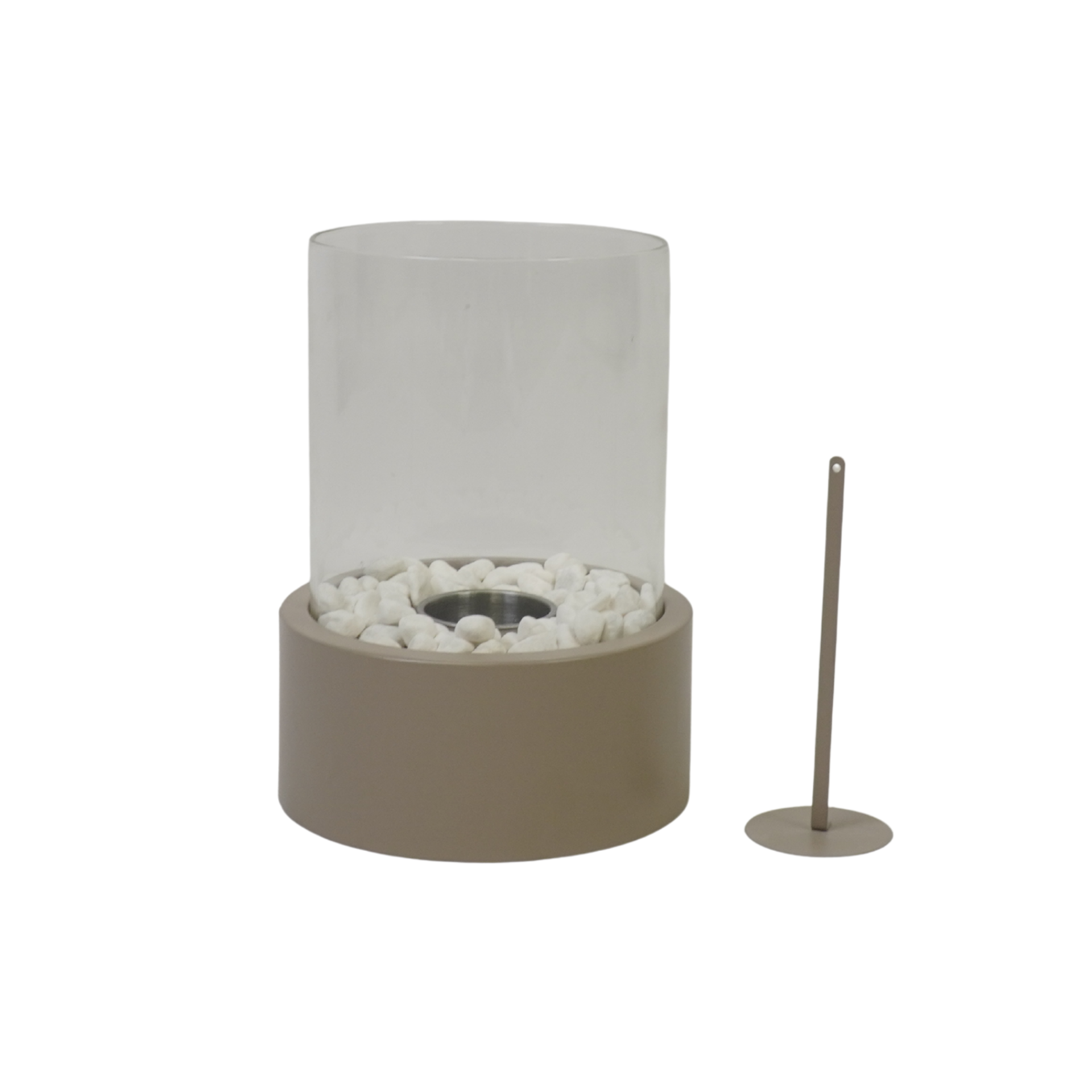 Tafel Haard - Rond - Metaal/Glas - Taupe - 21x21x28 cm