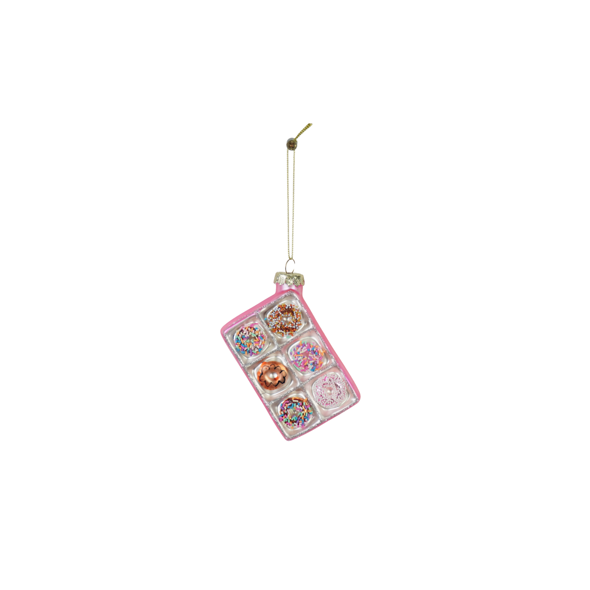 Kerstversiering - Kersthanger - Donut Doosje - Multi kleur - Glas - 6x3x9cm