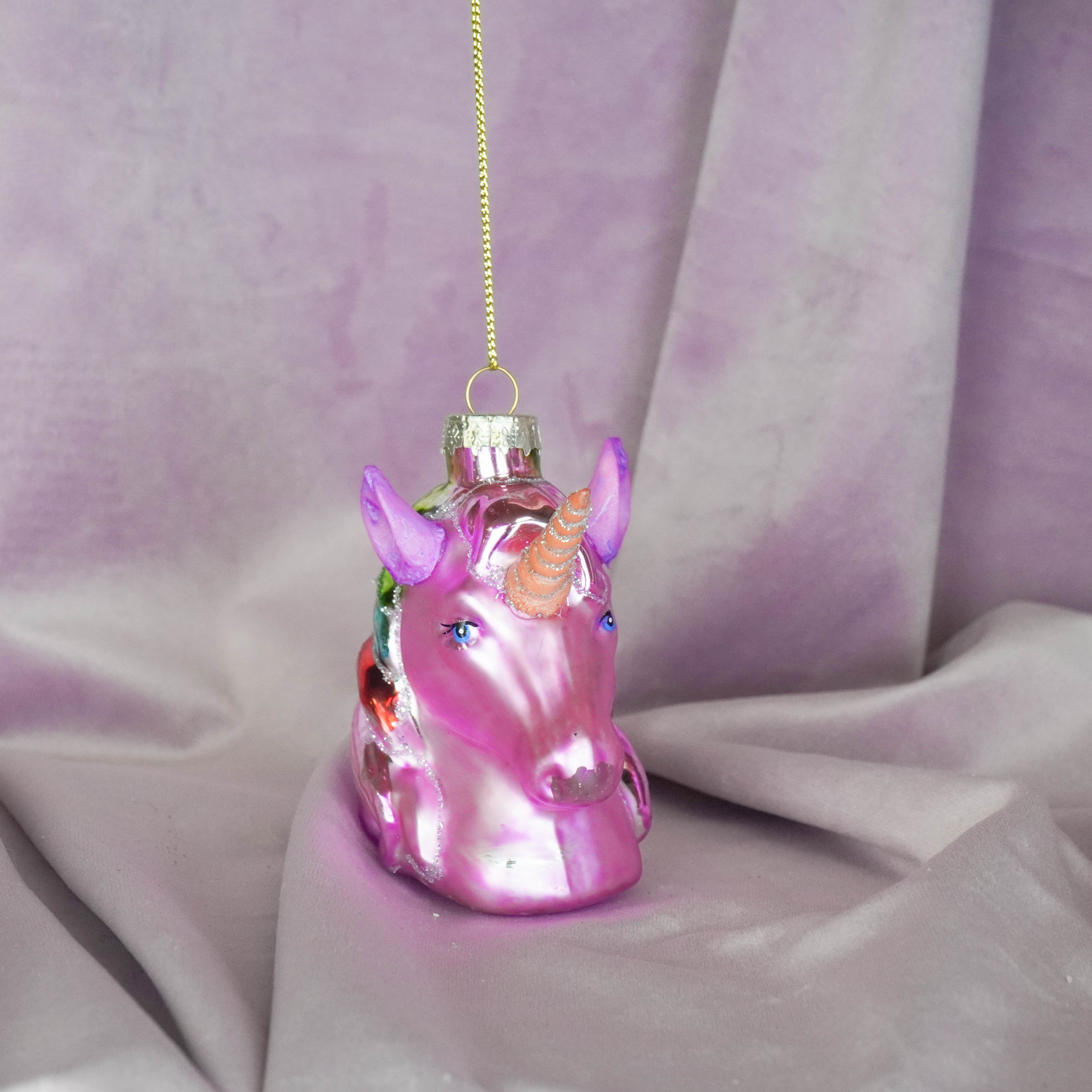 Kerstversiering - Kersthanger - Roze Eenhoorn - Glas - 5x8x8,5cm