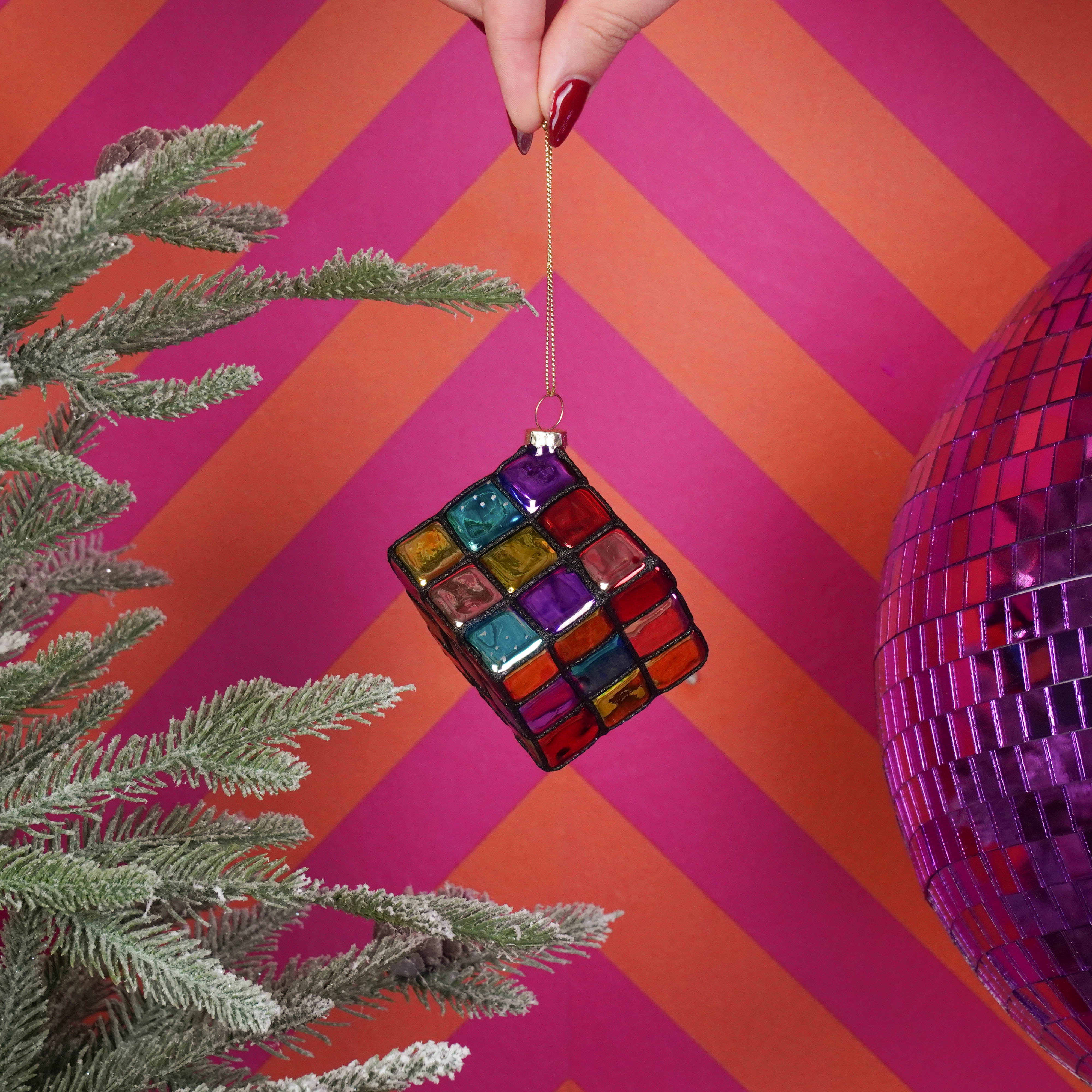 Kerstversiering - Kersthanger - Rubix Kubus - Multi Kleur - Glas - 5,5x5,5x5,5cm