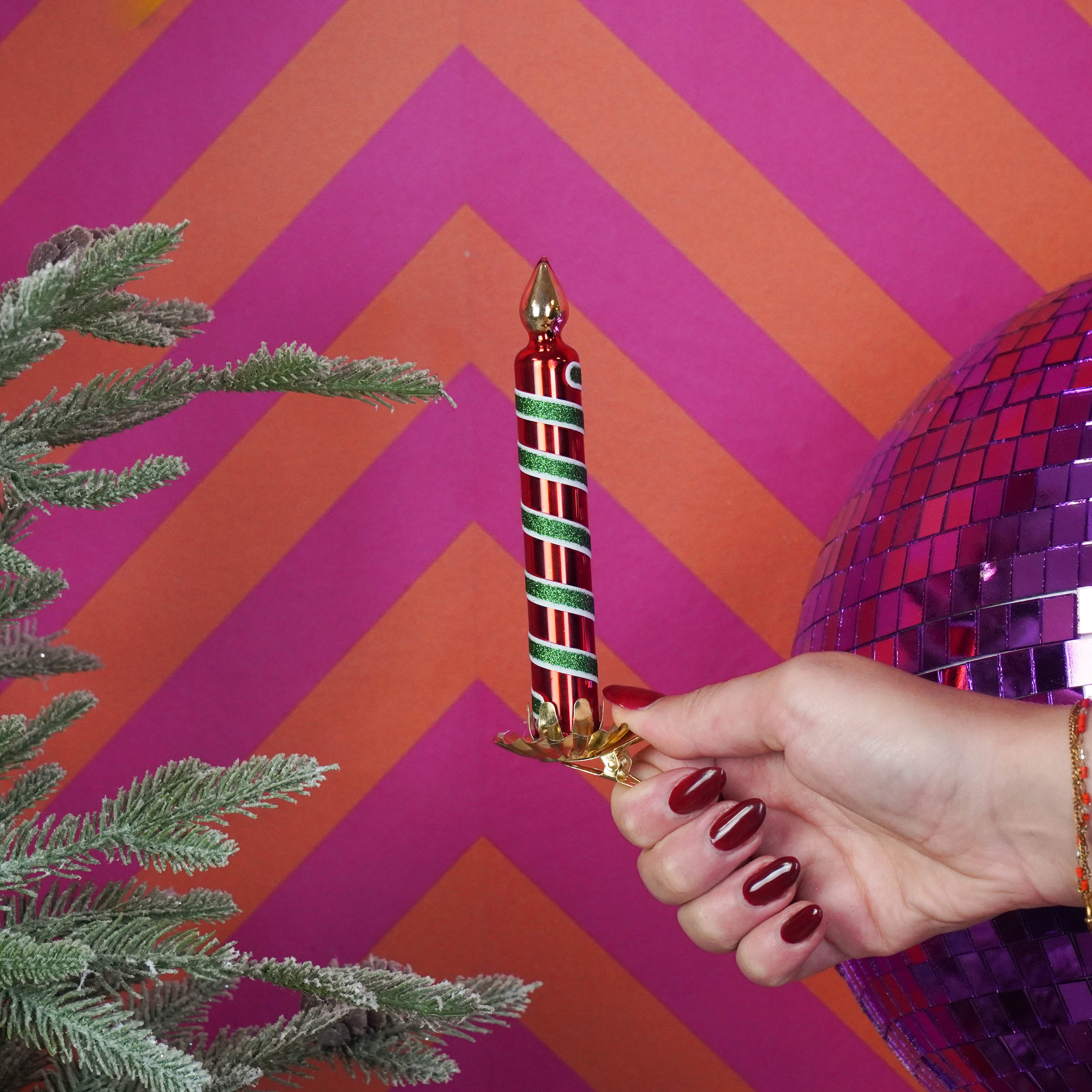 Kerstversiering - Kersthanger - Kaars Knijper - Glas - Rood/ Groen - 2x2x13cm