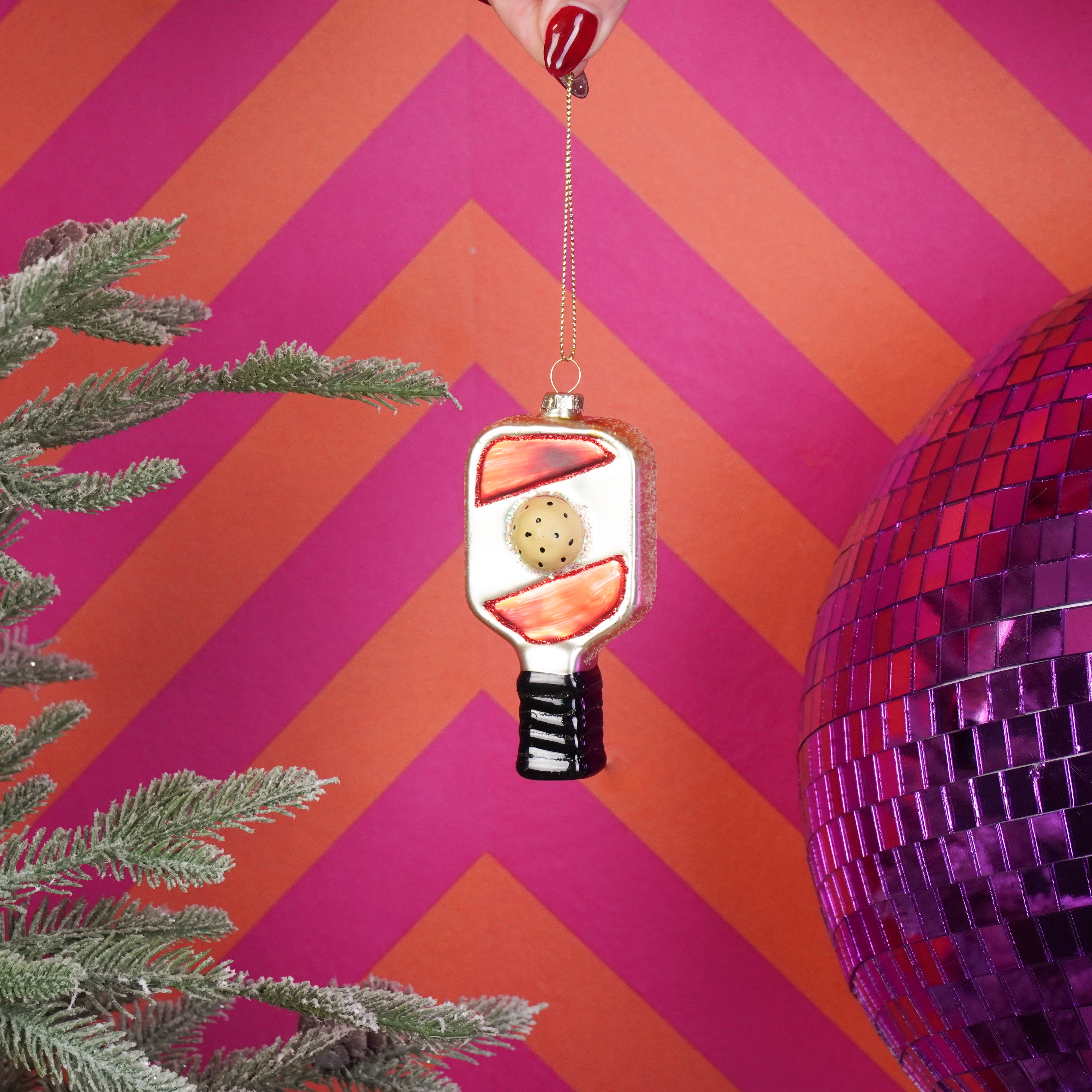 Kerstversiering - Kersthanger - Padel - Rood/ Geel - Glas - 5x3x10,5cm