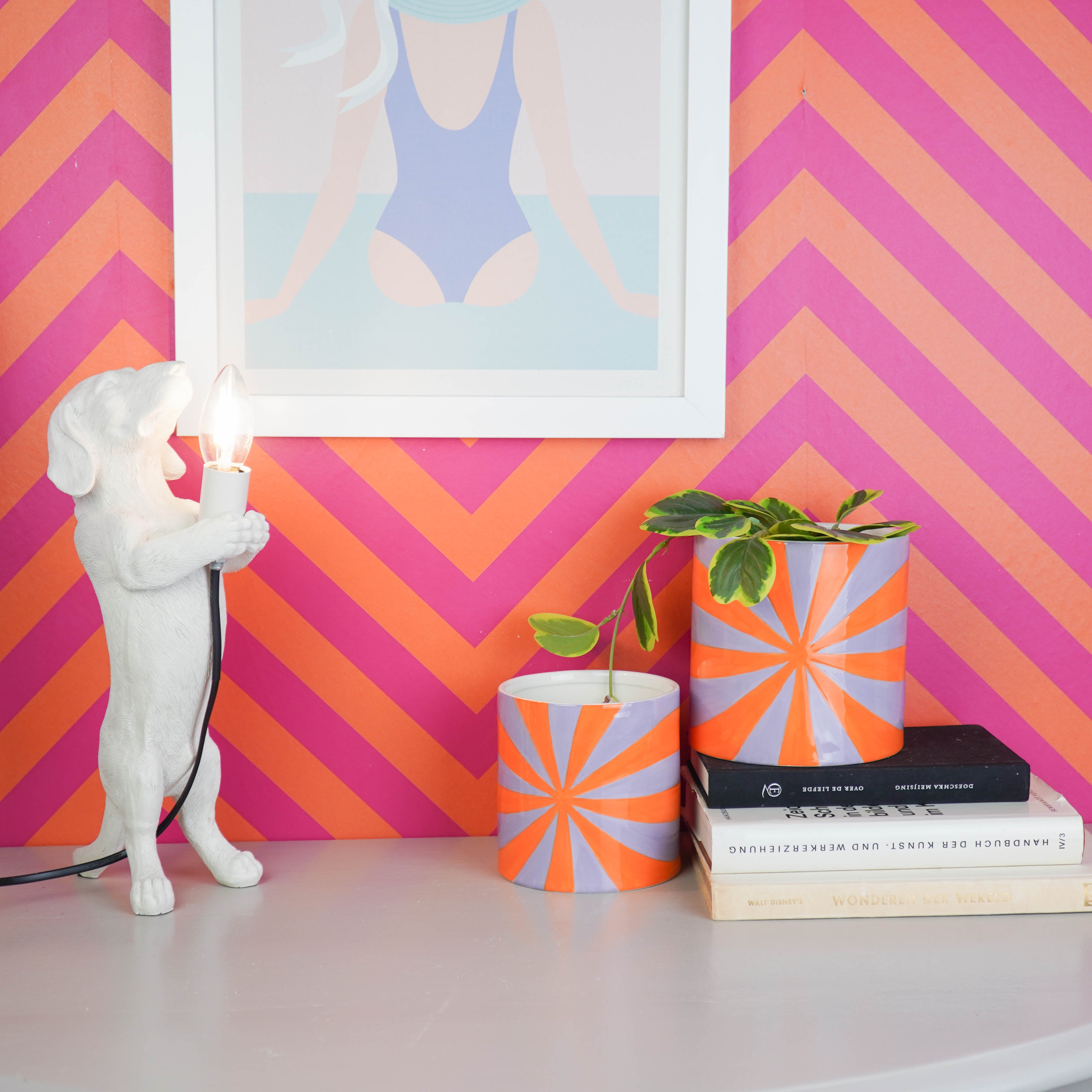 Pot - Planten Pot Swirl - Dolomiet - Oranje/ Lila- 12.5x12.5x13 cm